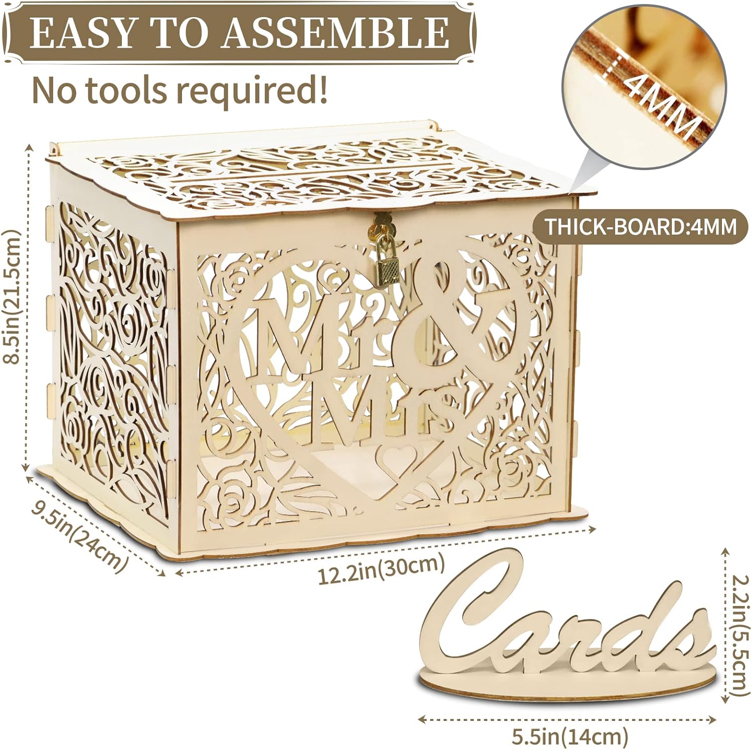 Petluno Latest design letterbox wedding gift vouchers box vintage large DIY wooden cards box money box with lock for birthday babyshower anniversary (Mr & Mrs, yellow) yellow - Image 3