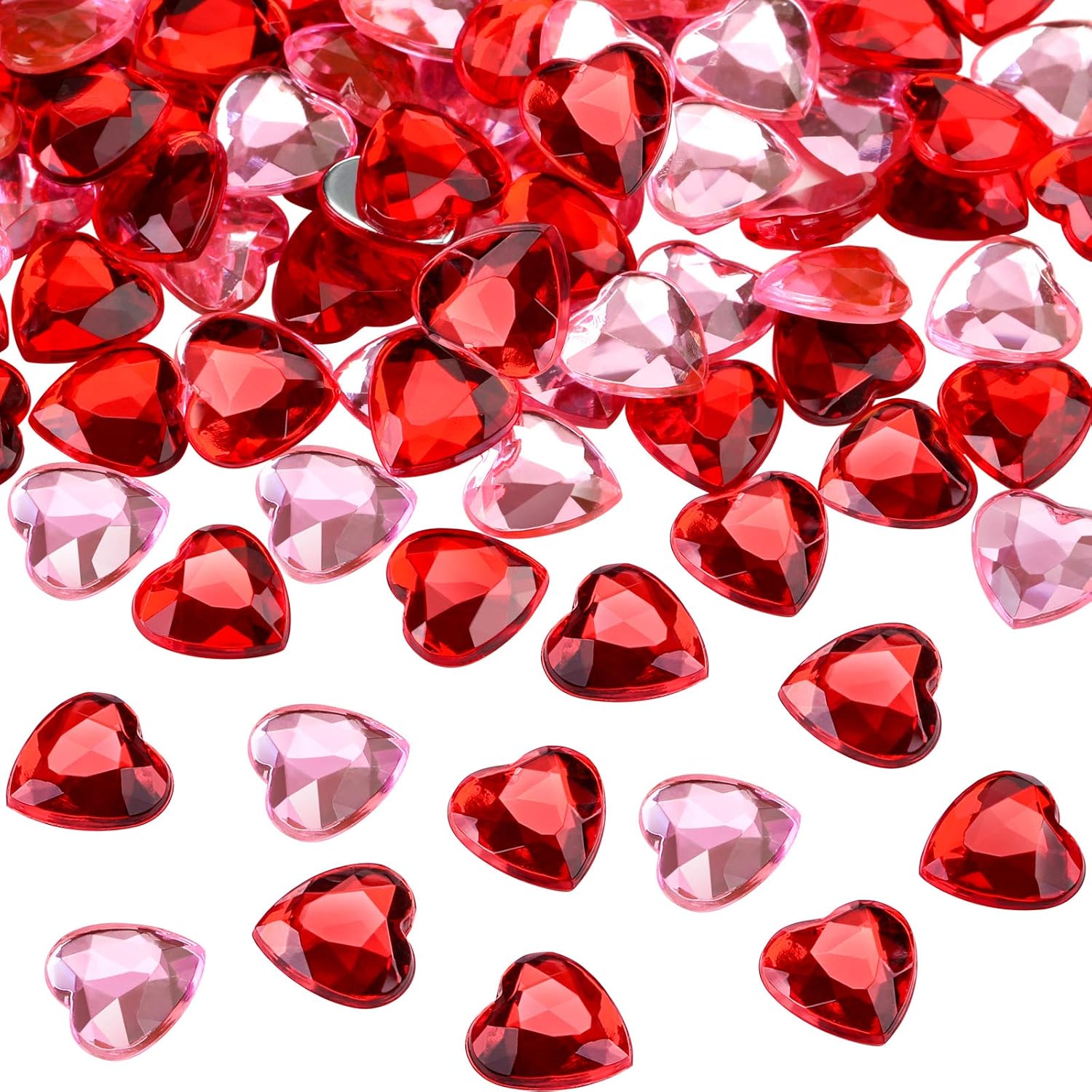 Petluno 200 red acrylic hearts for Valentine's Day, wedding, table, scattering, decoration, heart vase filler, 1.5 cm (200 pieces, red, pink) - Image 1