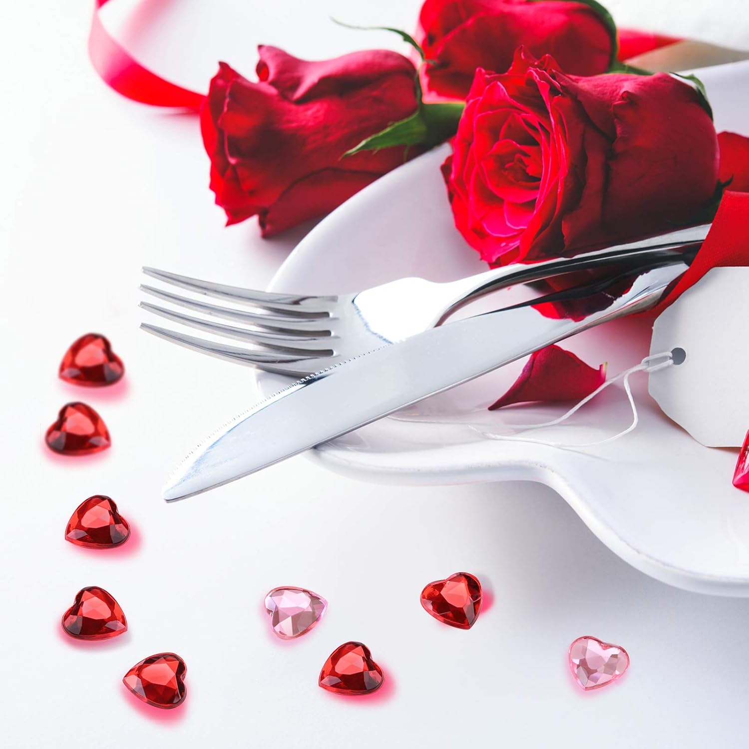 Petluno 200 red acrylic hearts for Valentine's Day, wedding, table, scattering, decoration, heart vase filler, 1.5 cm (200 pieces, red, pink) - Image 5