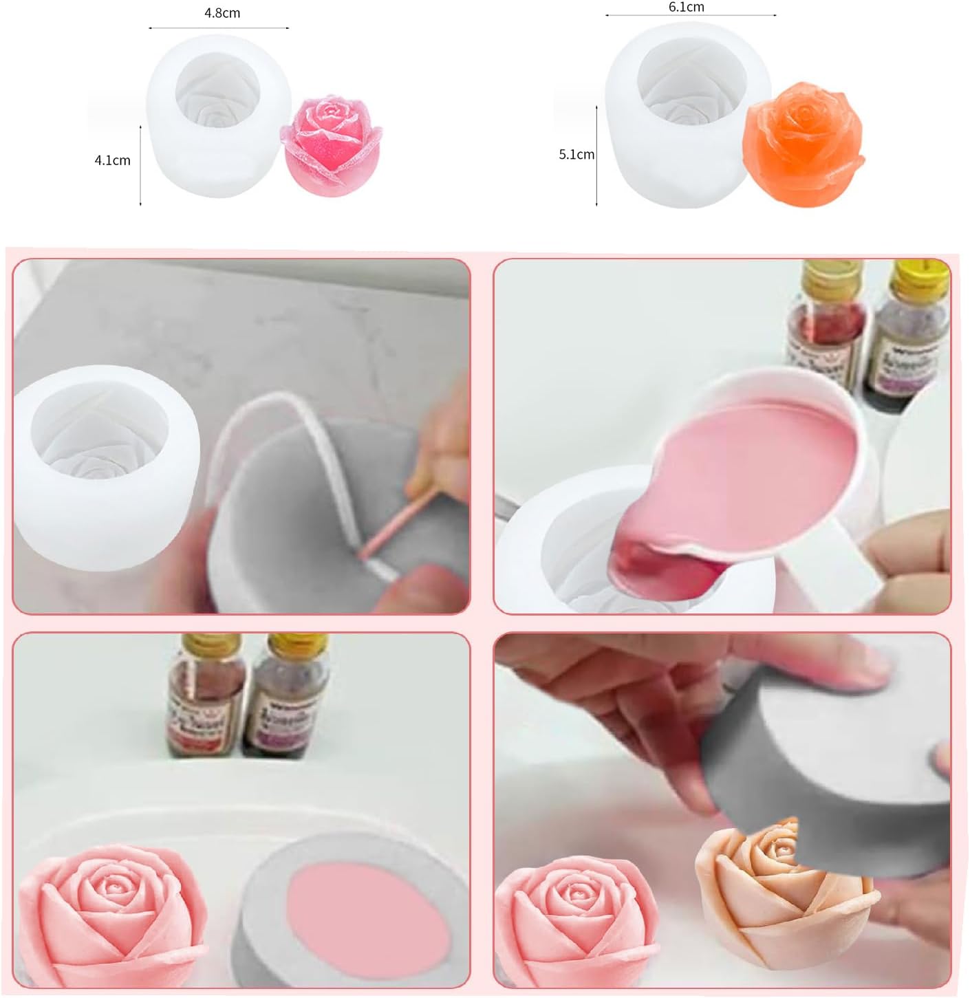 2 candle-shaped molds for pouring, 3D silicone for Mother's Day, Valentine's Day, birthday, Valentine's Day. - Image 2