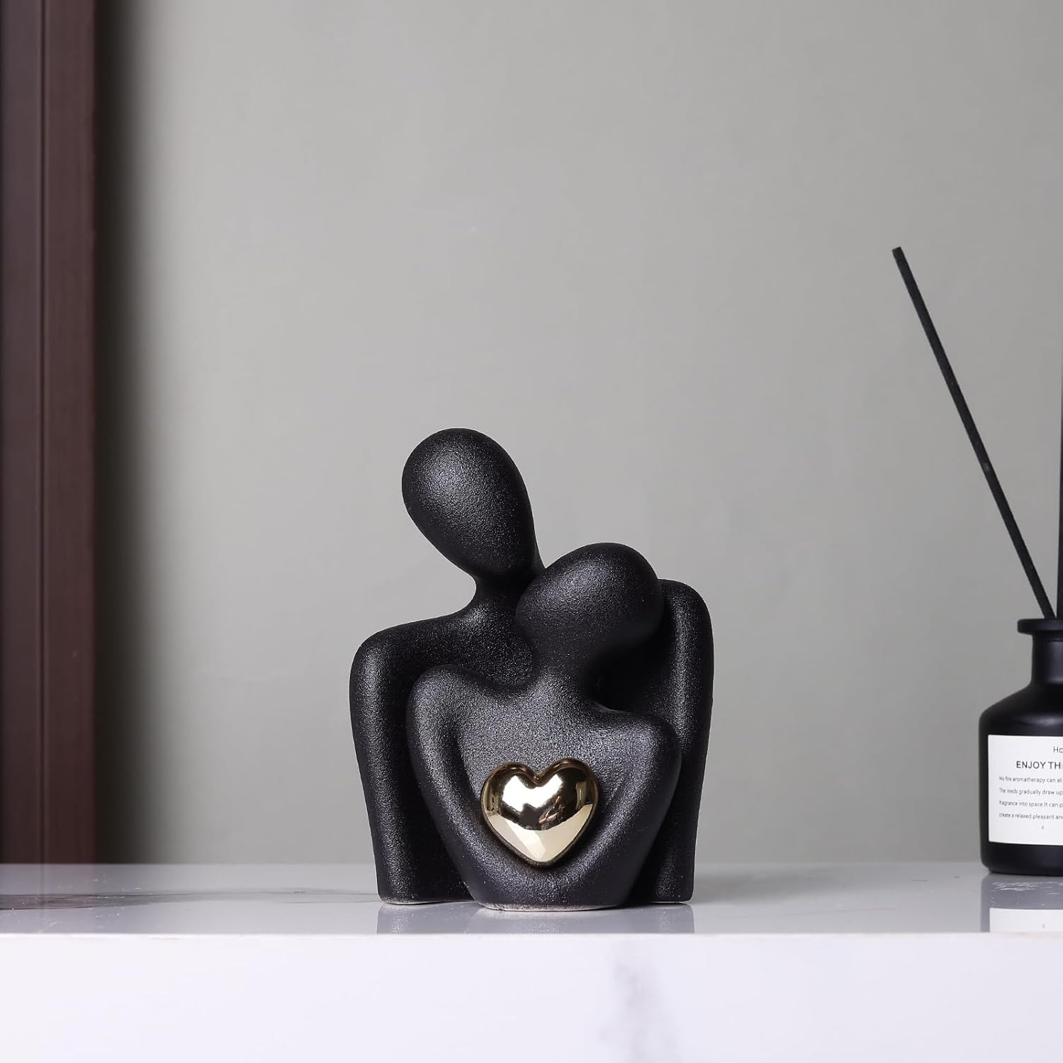 Mini Couples Statue - Ceramic Romantic Pair in Love Figurines for Bedroom Decor, TV Cabinet, Wedding Valentine's Gift, Small Knick Knacks Home Shelf (4.7 inch Black) 12 cm inch) Black - Image 3