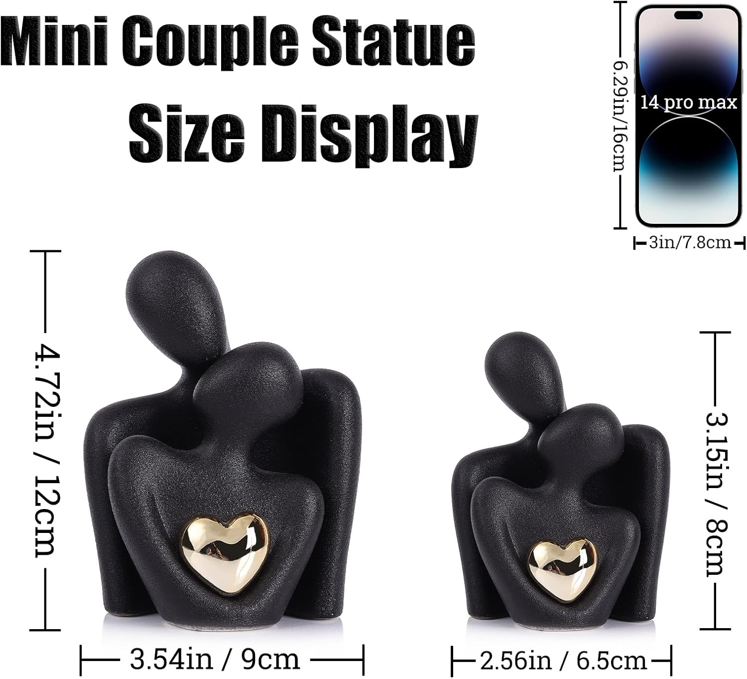Mini Couples Statue - Ceramic Romantic Pair in Love Figurines for Bedroom Decor, TV Cabinet, Wedding Valentine's Gift, Small Knick Knacks Home Shelf (4.7 inch Black) 12 cm inch) Black - Image 4