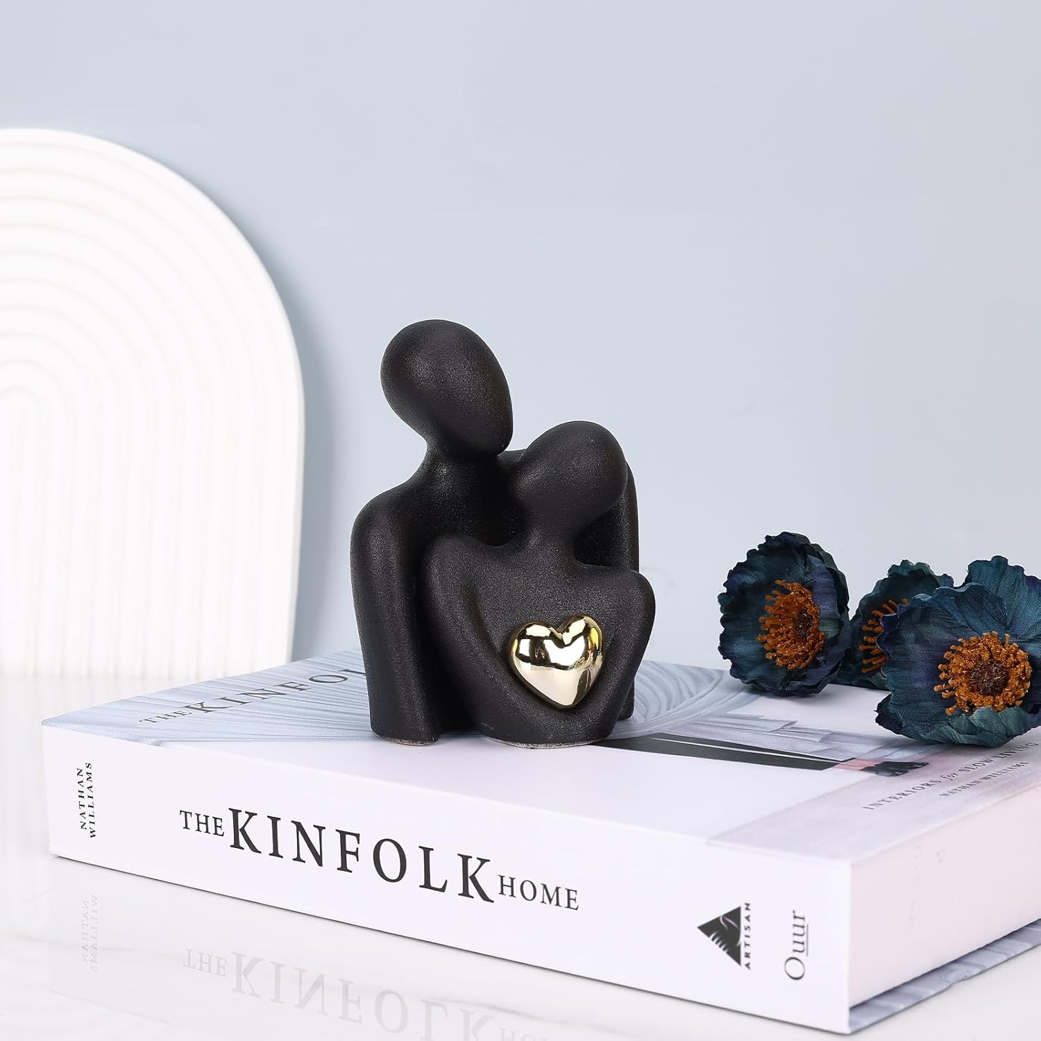 Mini Couples Statue - Ceramic Romantic Pair in Love Figurines for Bedroom Decor, TV Cabinet, Wedding Valentine's Gift, Small Knick Knacks Home Shelf (4.7 inch Black) 12 cm inch) Black - Image 5