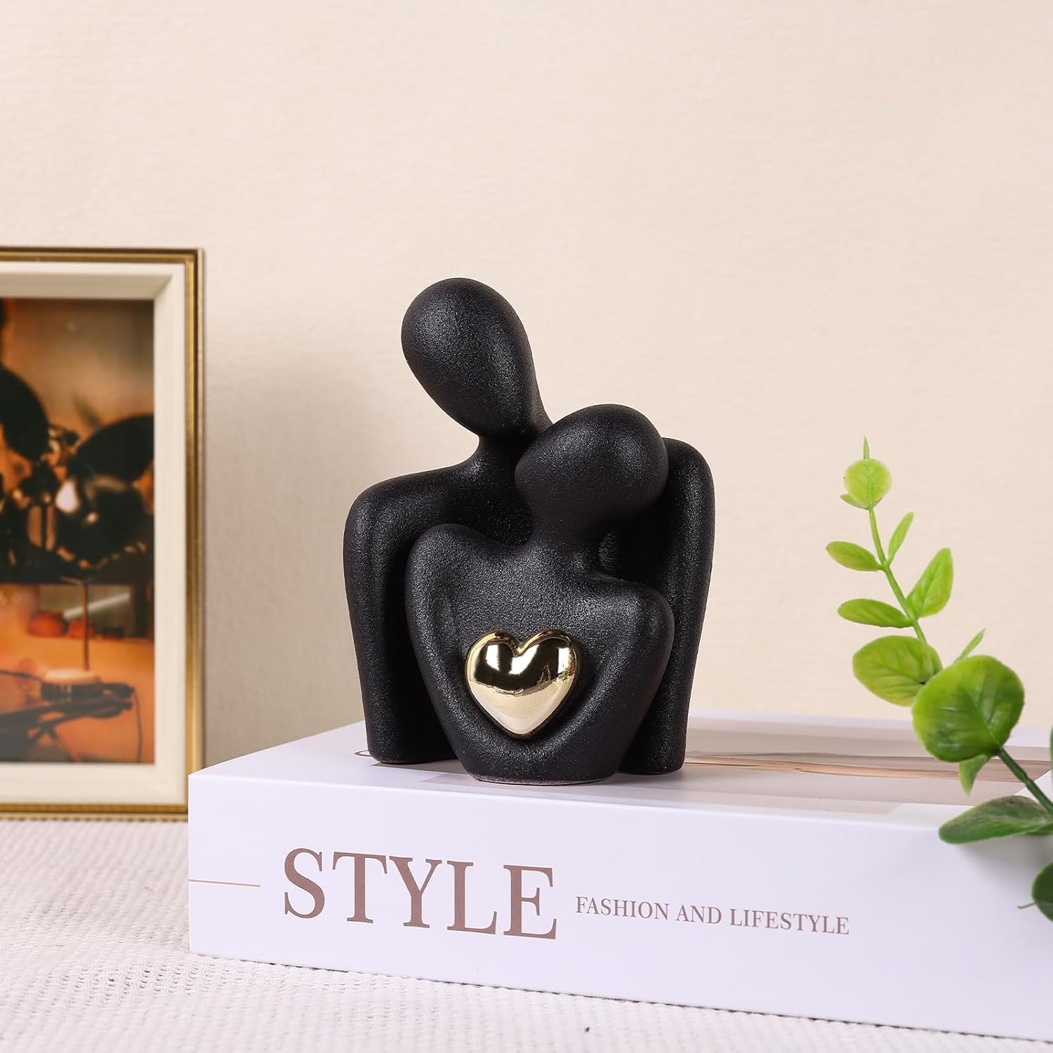 Mini Couples Statue - Ceramic Romantic Pair in Love Figurines for Bedroom Decor, TV Cabinet, Wedding Valentine's Gift, Small Knick Knacks Home Shelf (4.7 inch Black) 12 cm inch) Black - Image 7