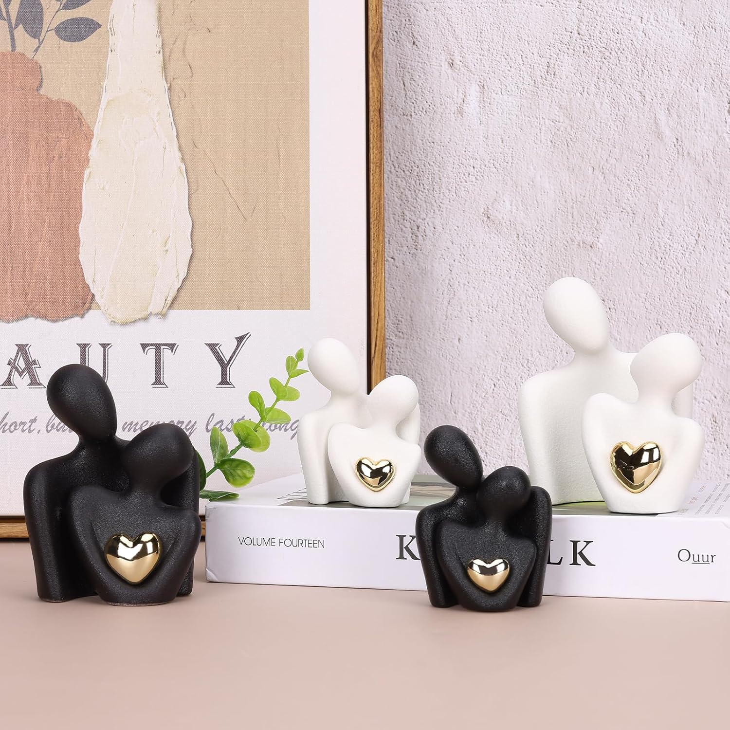Mini Couples Statue - Ceramic Romantic Pair in Love Figurines for Bedroom Decor, TV Cabinet, Wedding Valentine's Gift, Small Knick Knacks Home Shelf (4.7 inch Black) 12 cm inch) Black - Image 8
