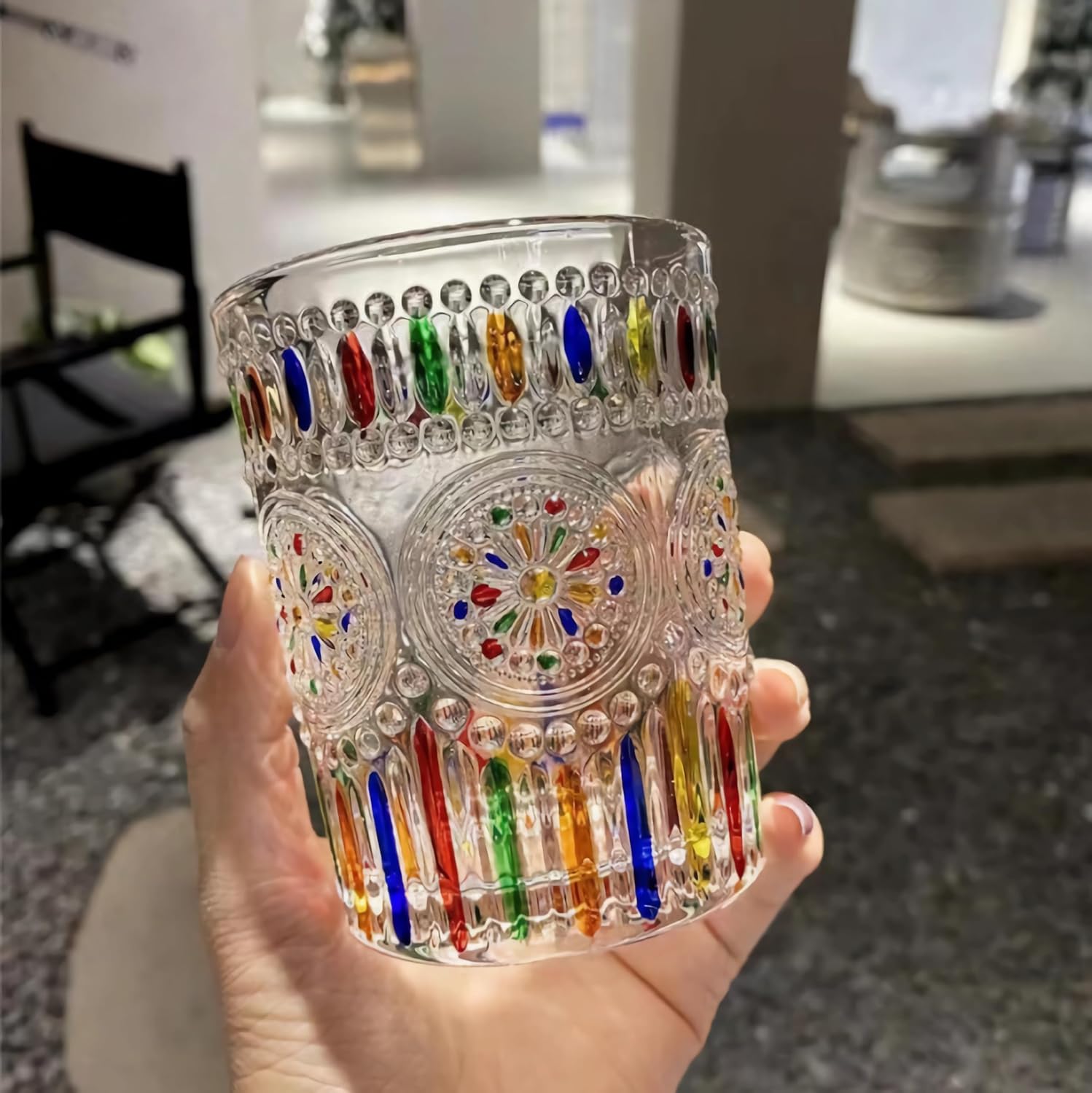 Petluno Hand Painted Stained Glass Whiskey Tumblers, Lead-Free Crystal Colorful Wine Glasses Old Fashioned for Drinking Bourbon, Scotch Whisky, Cocktails, Cognac - Father's Day Gift (Rainbow) - Image 3