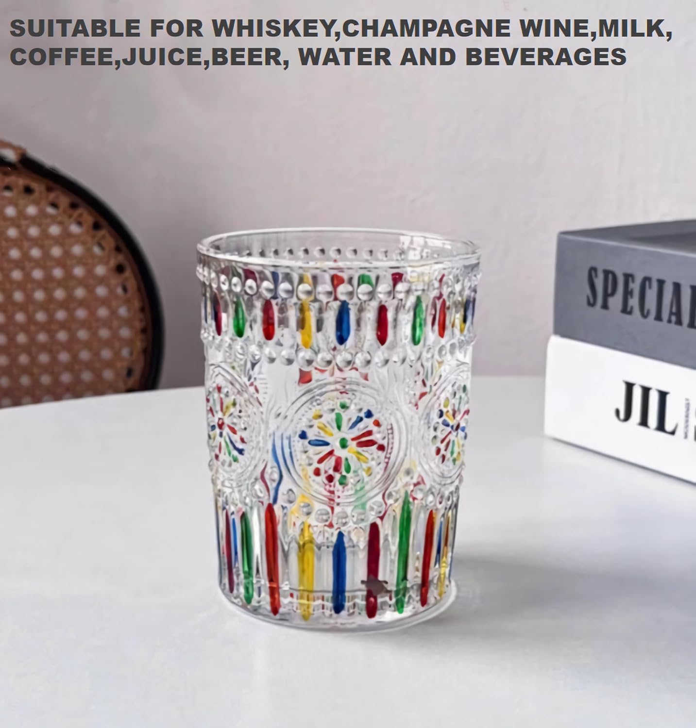 Petluno Hand Painted Stained Glass Whiskey Tumblers, Lead-Free Crystal Colorful Wine Glasses Old Fashioned for Drinking Bourbon, Scotch Whisky, Cocktails, Cognac - Father's Day Gift (Rainbow) - Image 5