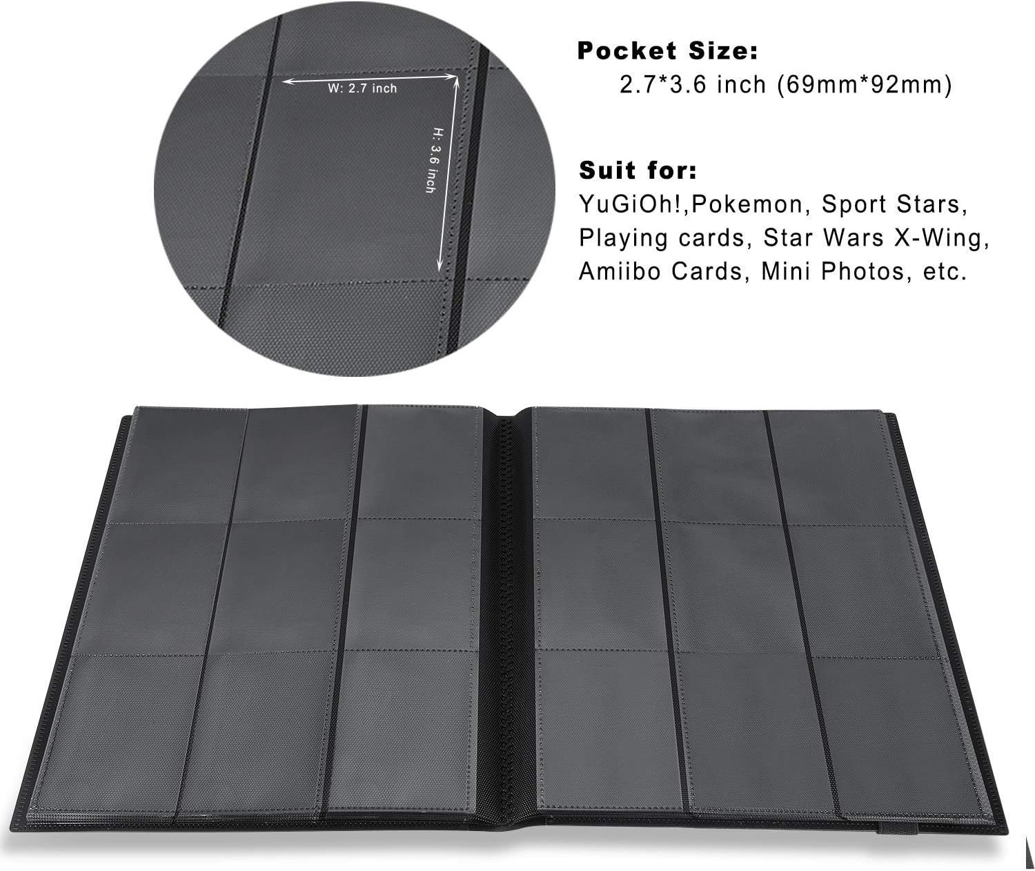Trading Card Binder, Storage Case for 360 Cards, Compatible with Pokémon (Black) Black - Image 3