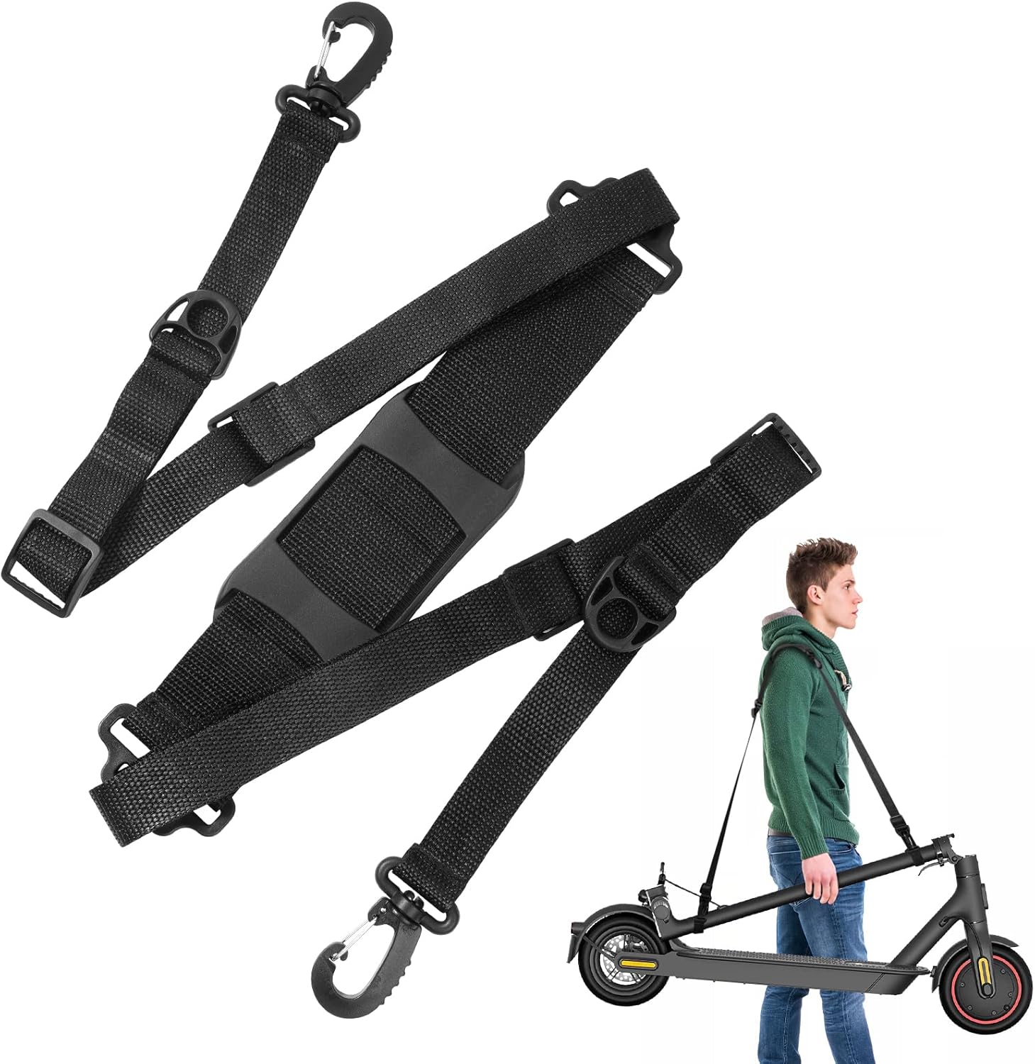 Petluno Accessories for electric scooters, compatible with Xiaomi M365/1S/Pro, scooter carry bag/child handle/ hooks/cable conduit protection/reflective set/shoulder strap/handlebar # 3 Straps - Image 1