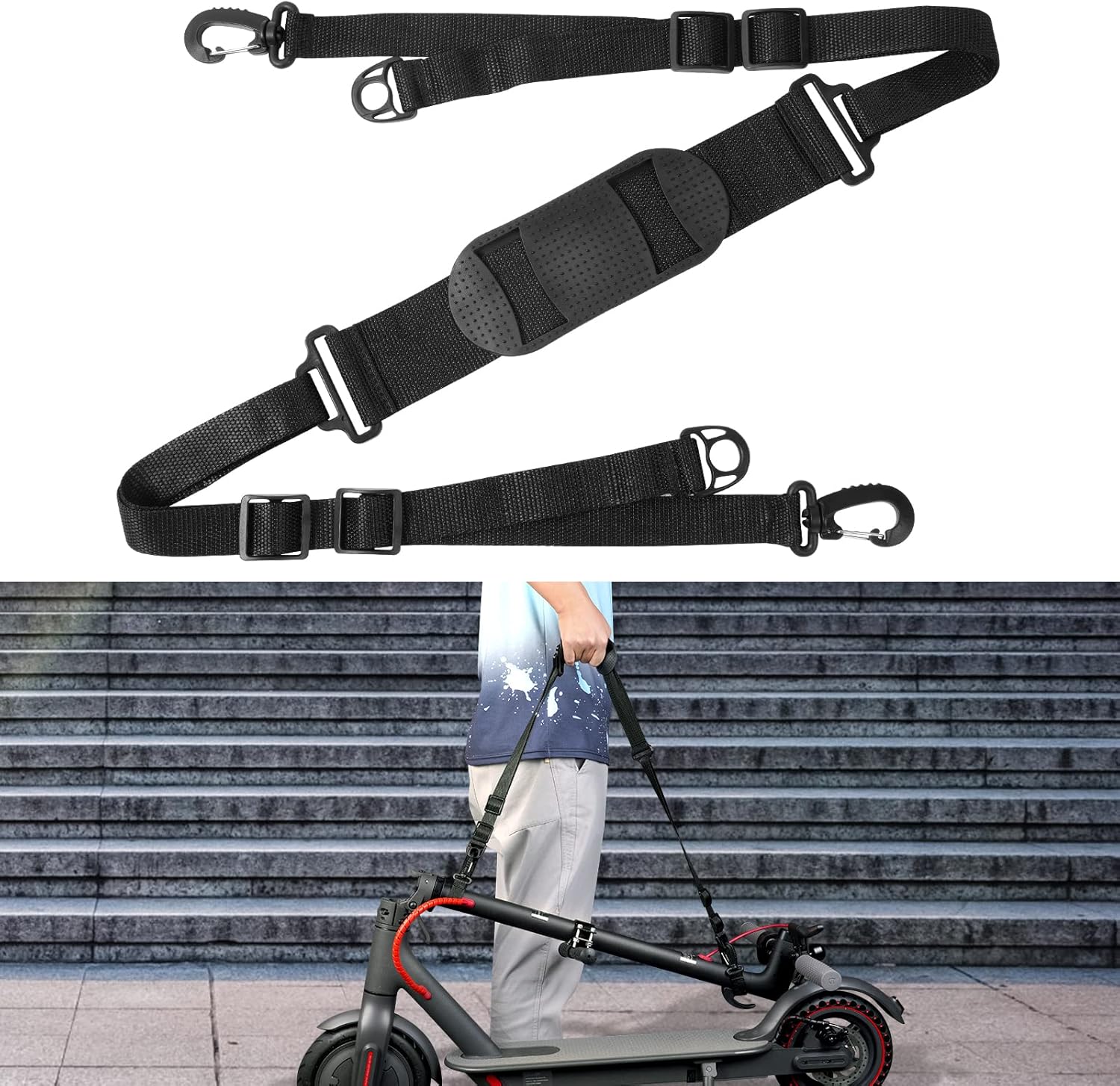 Petluno Accessories for electric scooters, compatible with Xiaomi M365/1S/Pro, scooter carry bag/child handle/ hooks/cable conduit protection/reflective set/shoulder strap/handlebar # 3 Straps - Image 2