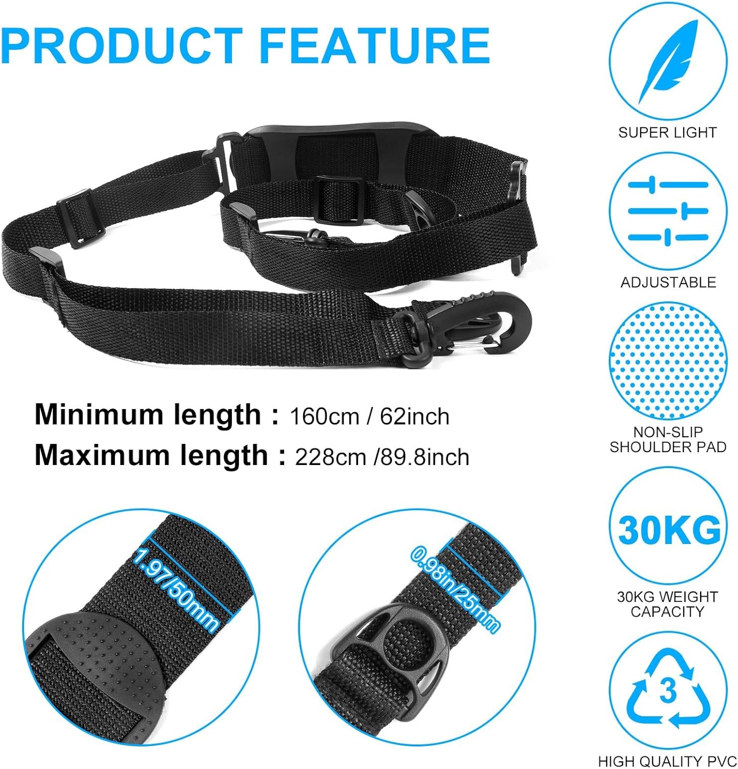 Petluno Accessories for electric scooters, compatible with Xiaomi M365/1S/Pro, scooter carry bag/child handle/ hooks/cable conduit protection/reflective set/shoulder strap/handlebar # 3 Straps - Image 3