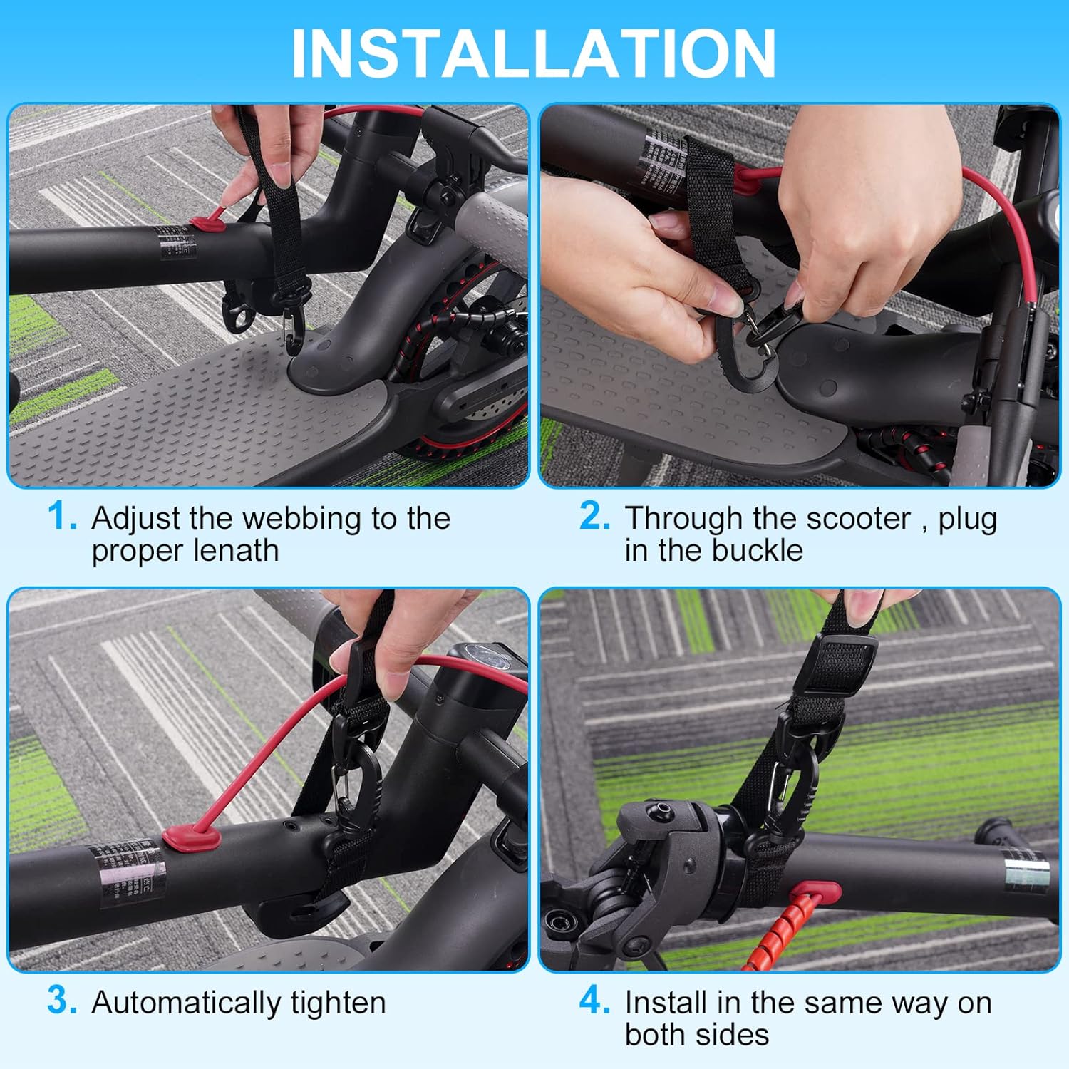 Petluno Accessories for electric scooters, compatible with Xiaomi M365/1S/Pro, scooter carry bag/child handle/ hooks/cable conduit protection/reflective set/shoulder strap/handlebar # 3 Straps - Image 5