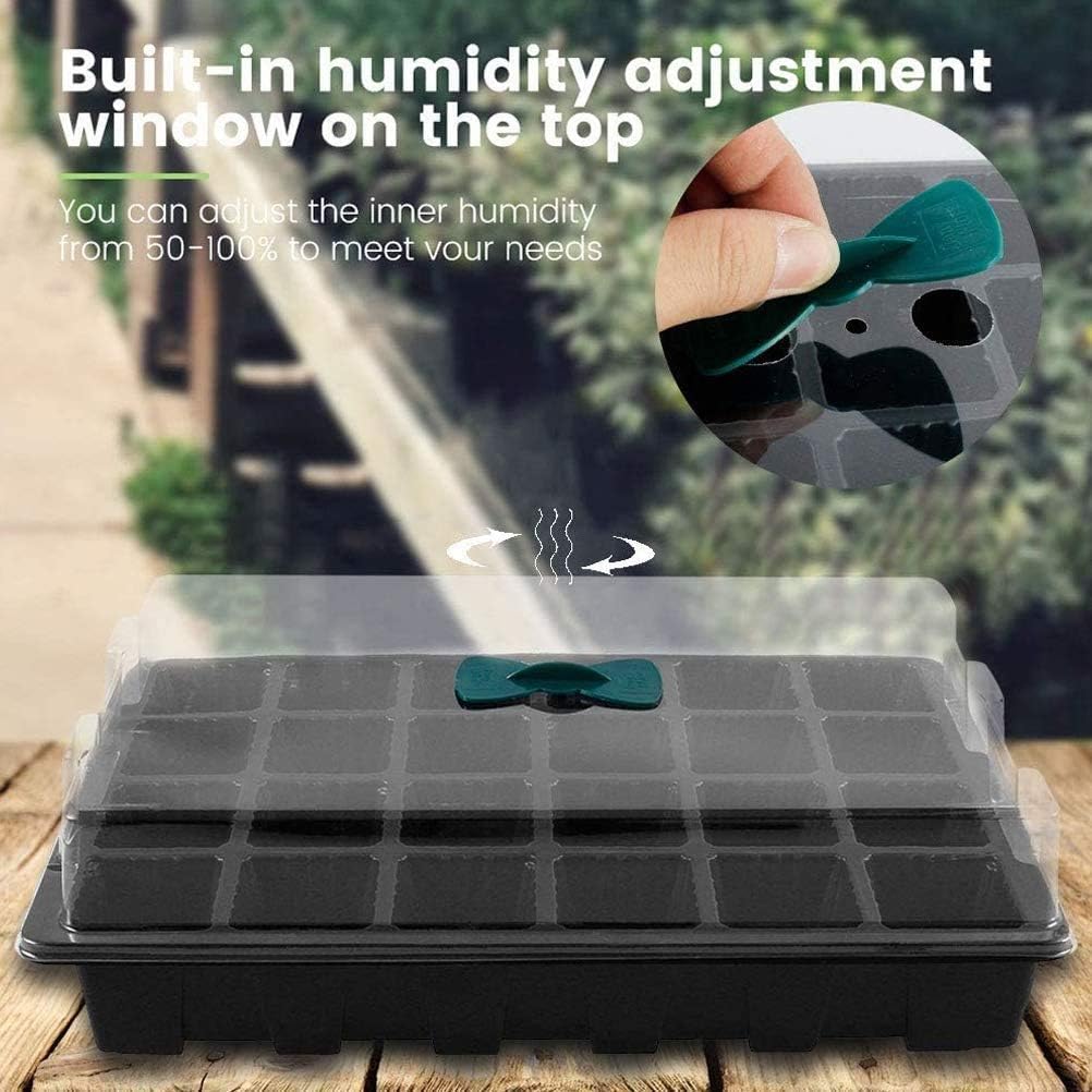Petluno 4-piece seedling trays, 24-cell plastic seedling propagation trays, flower seed growing containers with adjustable ventilation openings for greenhouse, garden, home (with lids and bases) - Image 3