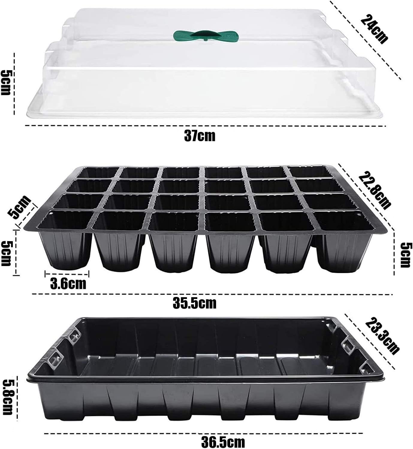 Petluno 4-piece seedling trays, 24-cell plastic seedling propagation trays, flower seed growing containers with adjustable ventilation openings for greenhouse, garden, home (with lids and bases) - Image 5