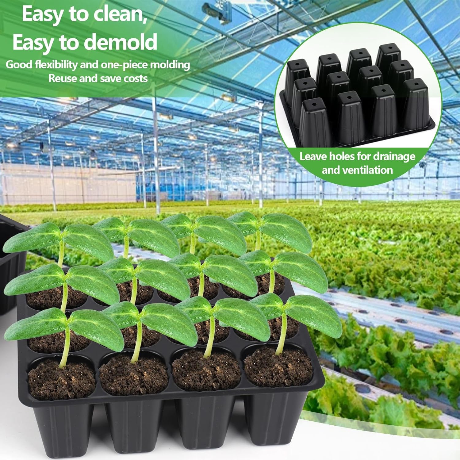 120 cell seedling starter tablets reusable, mini propagator, greenhouse growing kit, plant growing trays for indoor greenhouse plastic germination trays nurseries, growing - Image 3