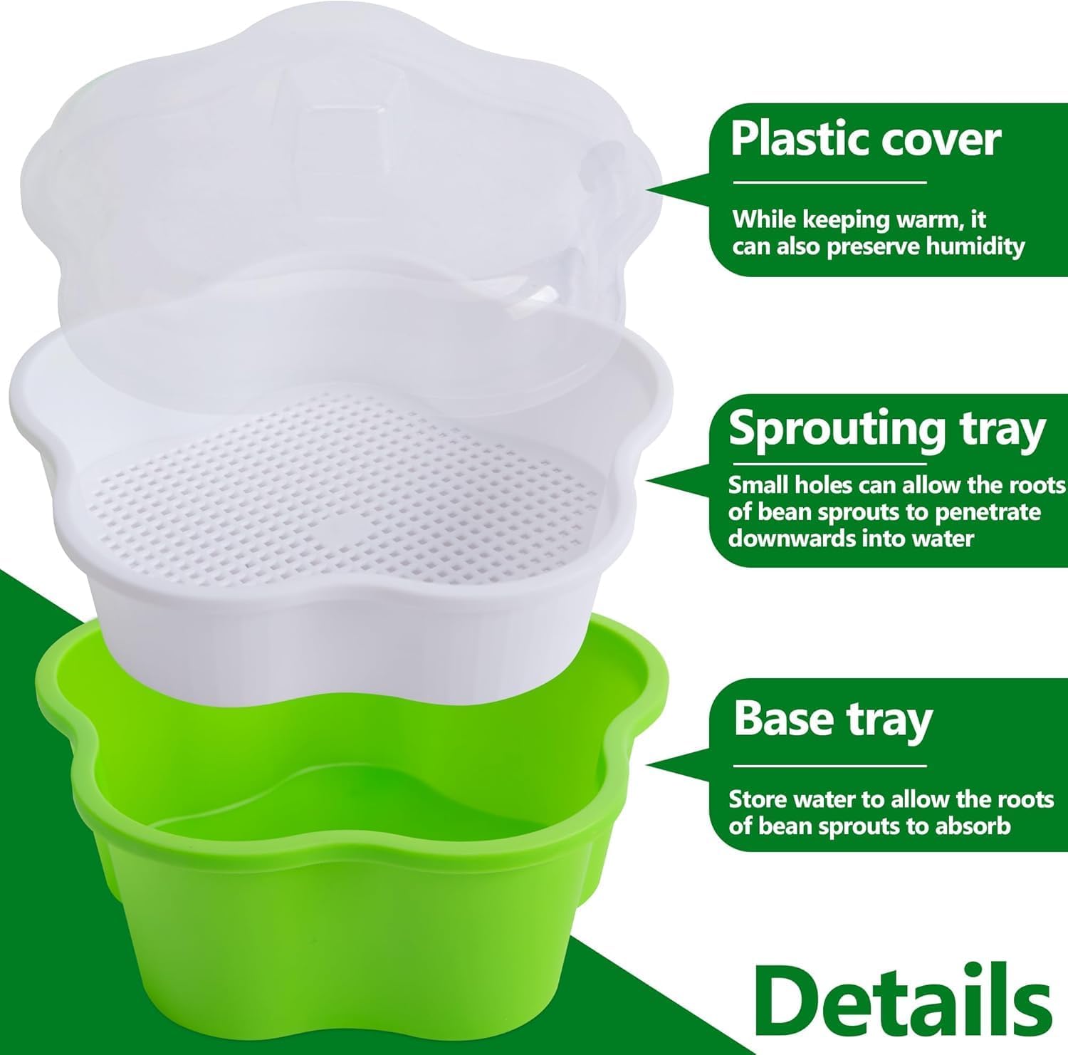 Petluno 4 pieces seedling pots with lids, 16 cm seedling pot BPA-free healthy hydroponic growing pot soil-free sprouting container for growing mung beans, alfalfa, wheatgrass - Image 2