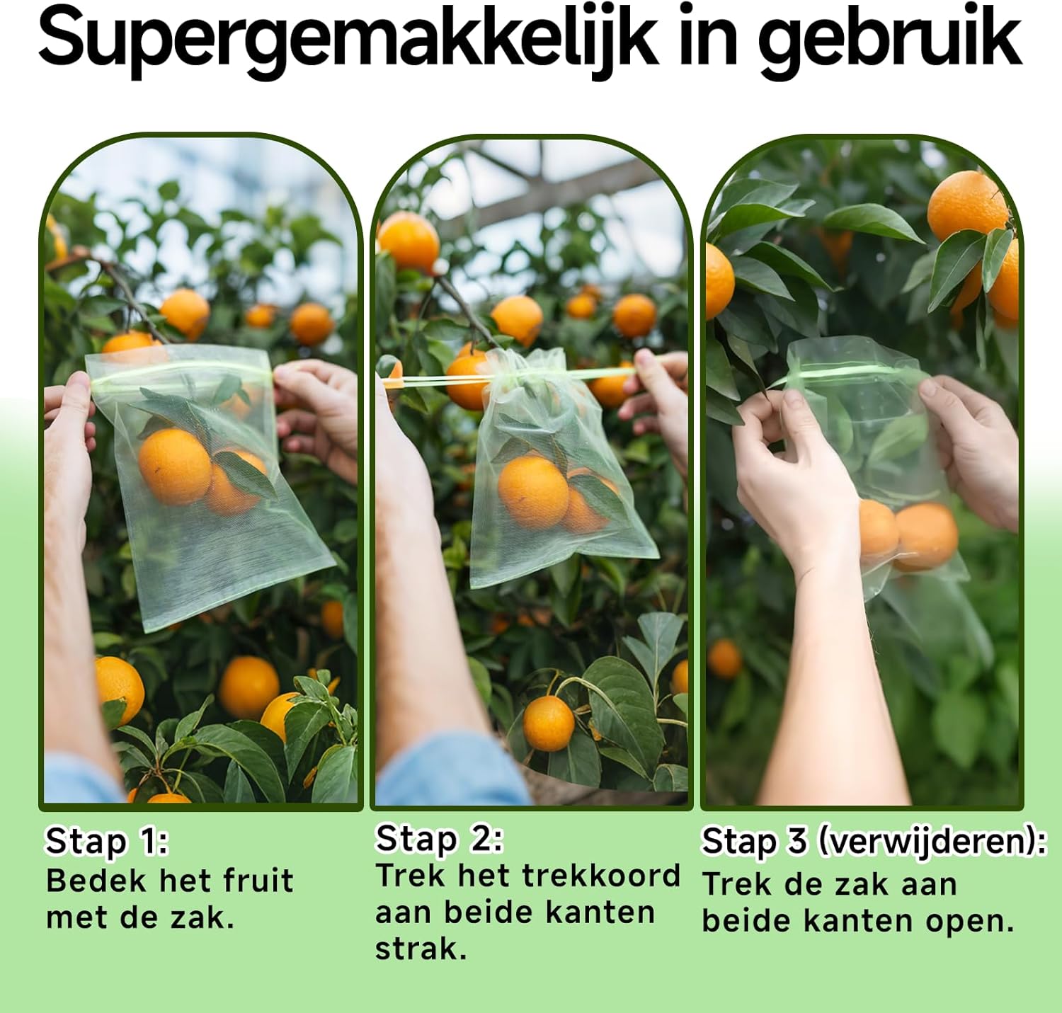 50 pieces fruit protection bags with drawstring, 15x20 cm green organza bags, reusable bird nets and insect mesh for garden vegetable patch 15×20cm - Image 3