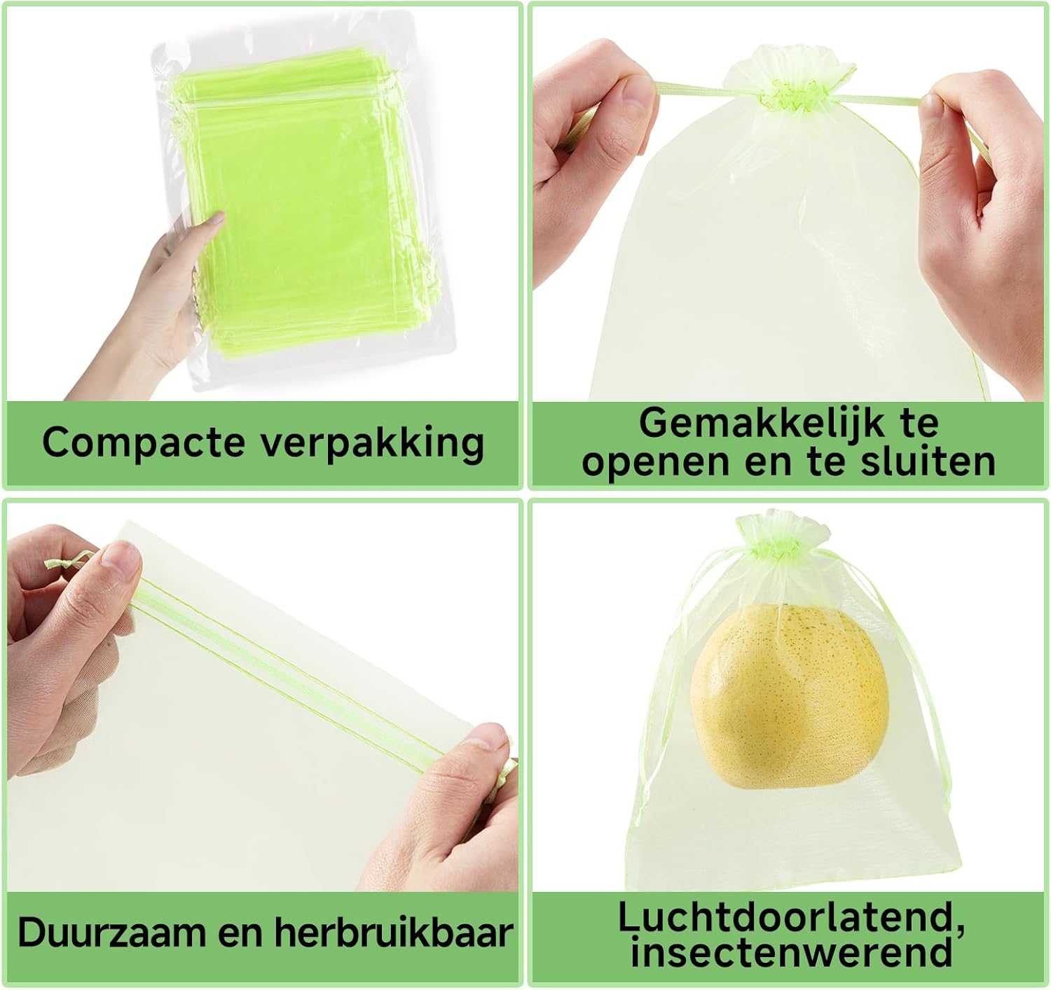50 pieces fruit protection bags with drawstring, 15x20 cm green organza bags, reusable bird nets and insect mesh for garden vegetable patch 15×20cm - Image 4