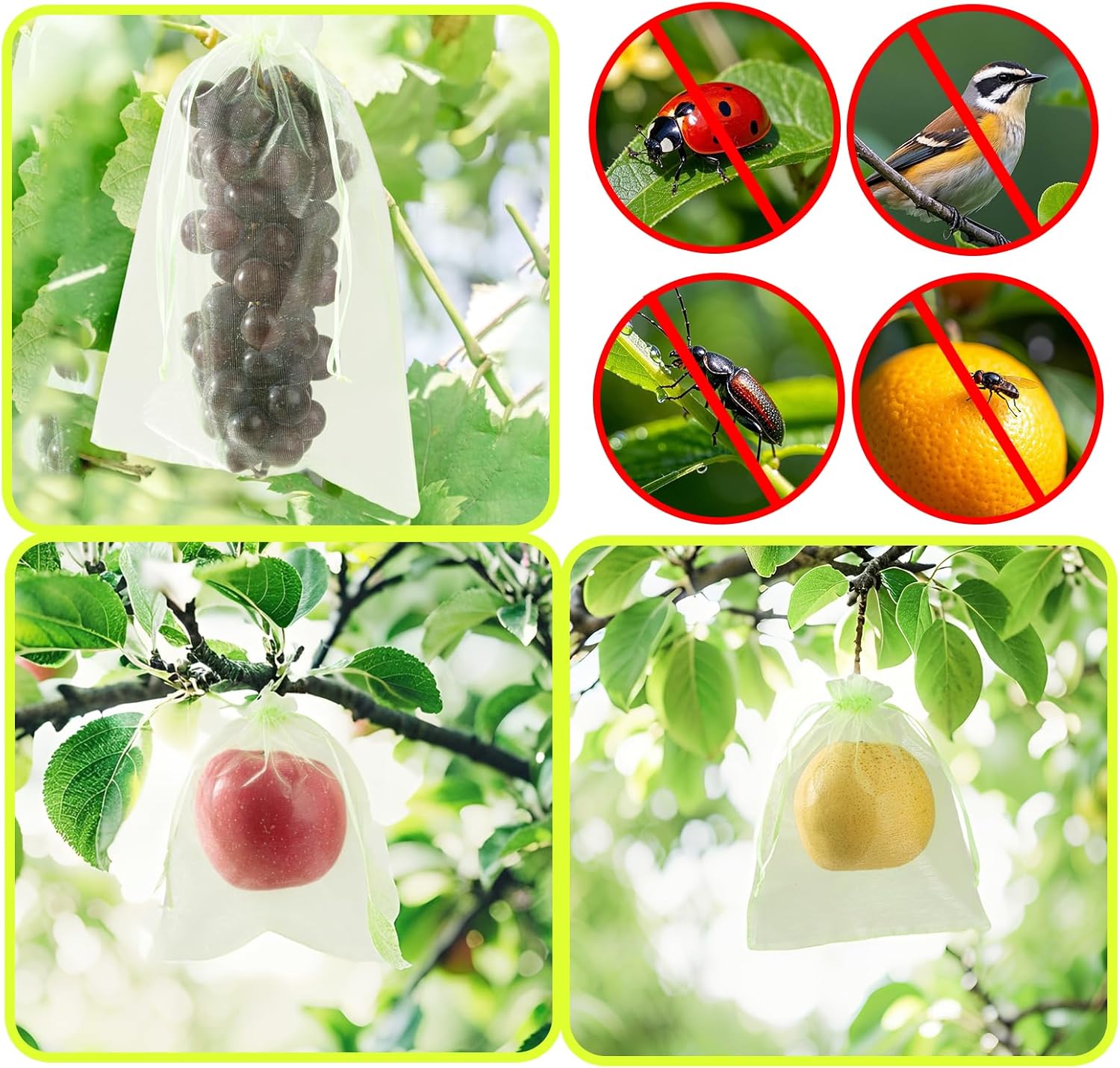 50 pieces fruit protection bags with drawstring, 15x20 cm green organza bags, reusable bird nets and insect mesh for garden vegetable patch 15×20cm - Image 6