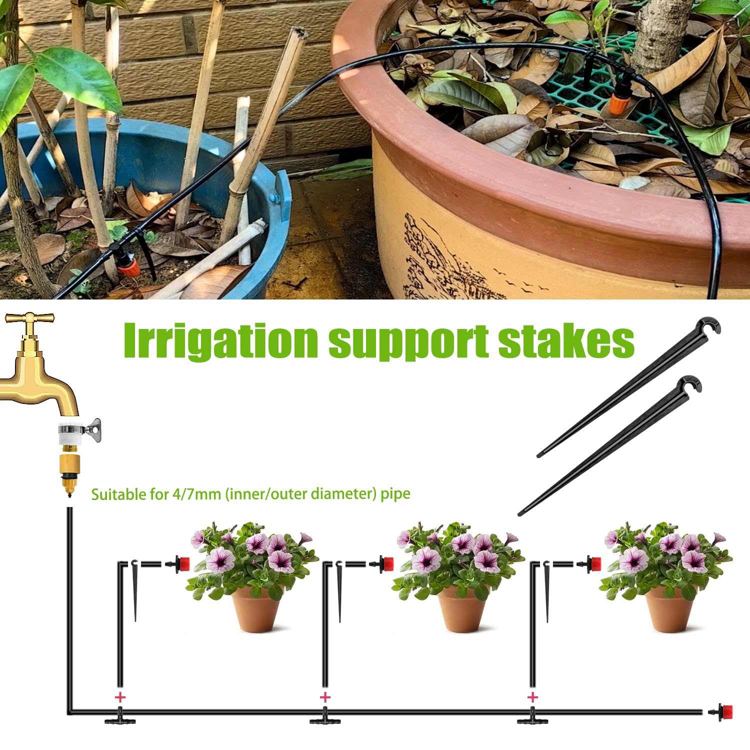 Petluno 100 Pieces Irrigation Dripper Stakes, Dripper Support for Irrigation, for 4/7 mm Hose, Vegetable Gardens, Plants or Flower Beds mm - pieces - Image 5