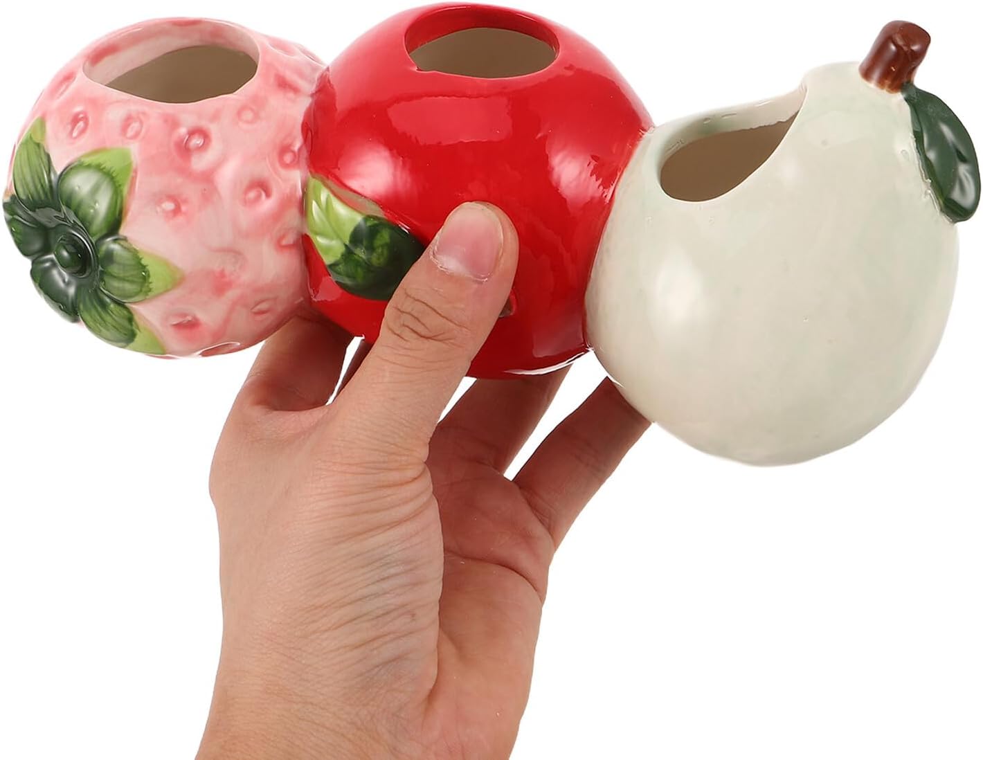 Petluno Ceramic Vase in Strawberry Shape Sturdy Durable Flower Pot for Hydroponic Cuttings Decorative Fruit Vase Kitchen Office Shelf Accents - Image 4