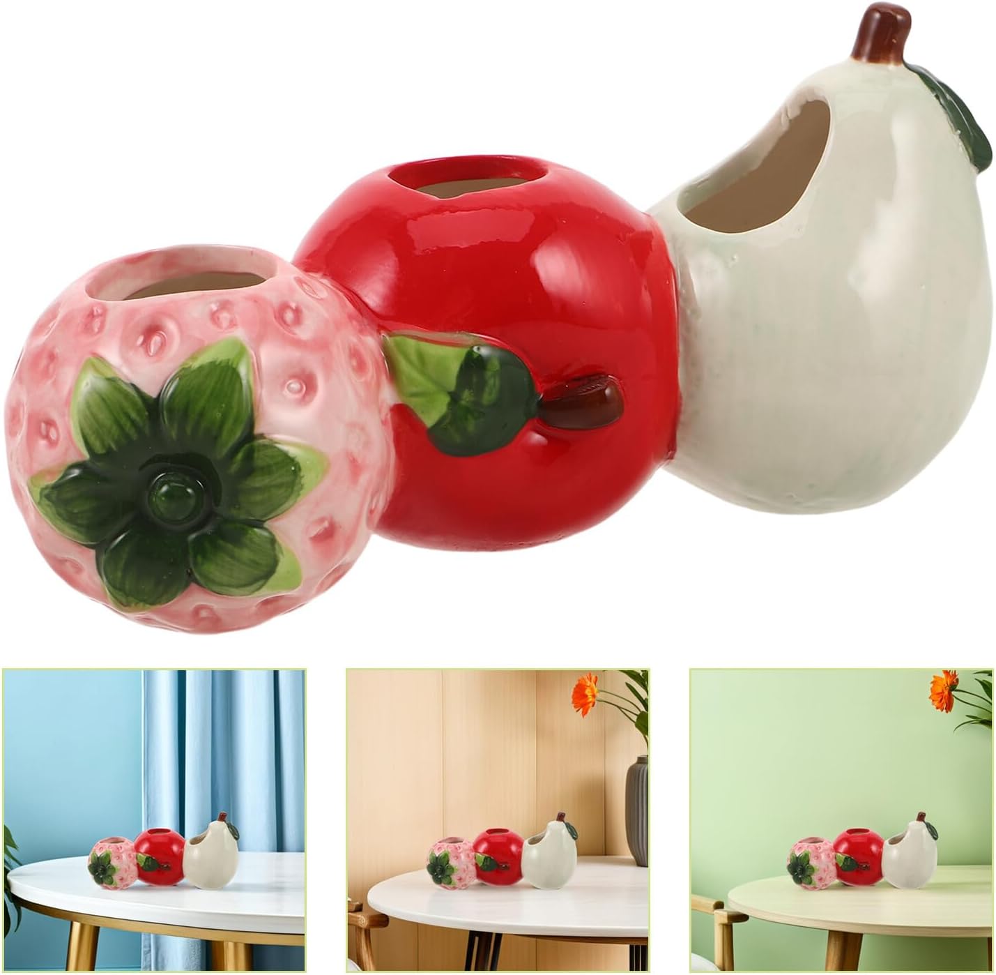 Petluno Ceramic Vase in Strawberry Shape Sturdy Durable Flower Pot for Hydroponic Cuttings Decorative Fruit Vase Kitchen Office Shelf Accents - Image 8