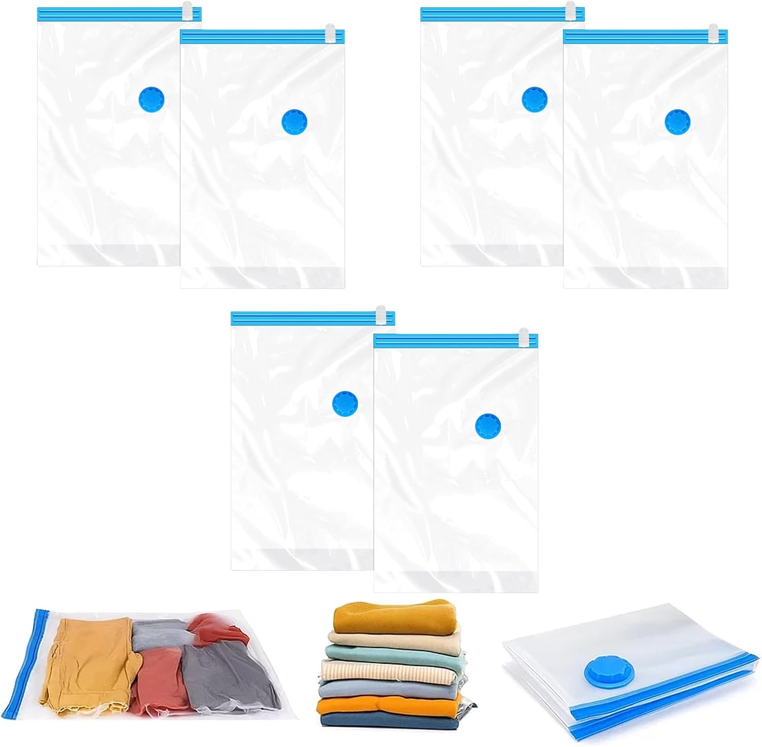 6 pieces vacuum storage bags for clothes, reusable, 40 x 60 cm travel essentials sealer compression bags, space-saving vacuum cube packaging bags, storage jackets, towels - Image 1