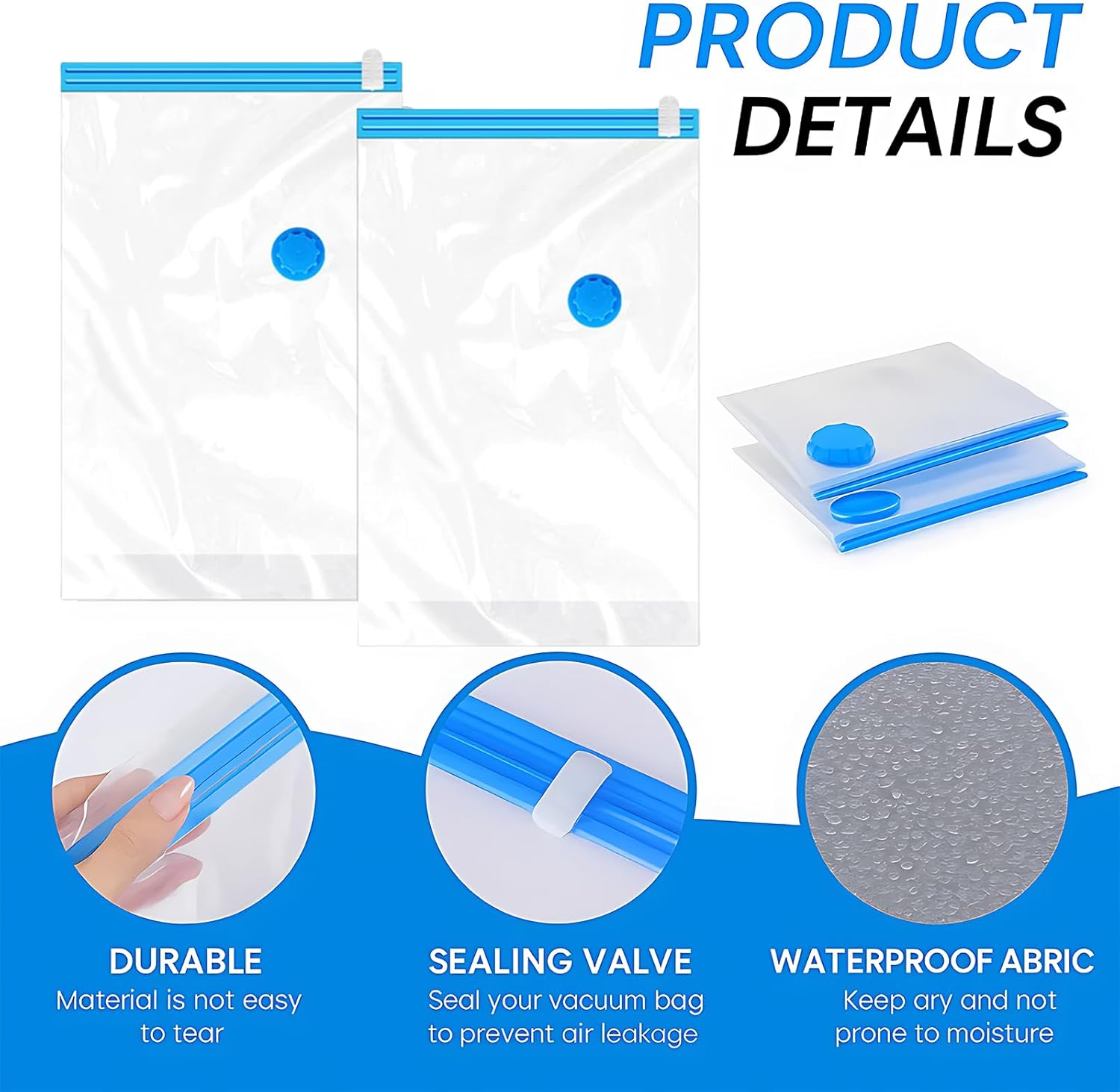 6 pieces vacuum storage bags for clothes, reusable, 40 x 60 cm travel essentials sealer compression bags, space-saving vacuum cube packaging bags, storage jackets, towels - Image 3
