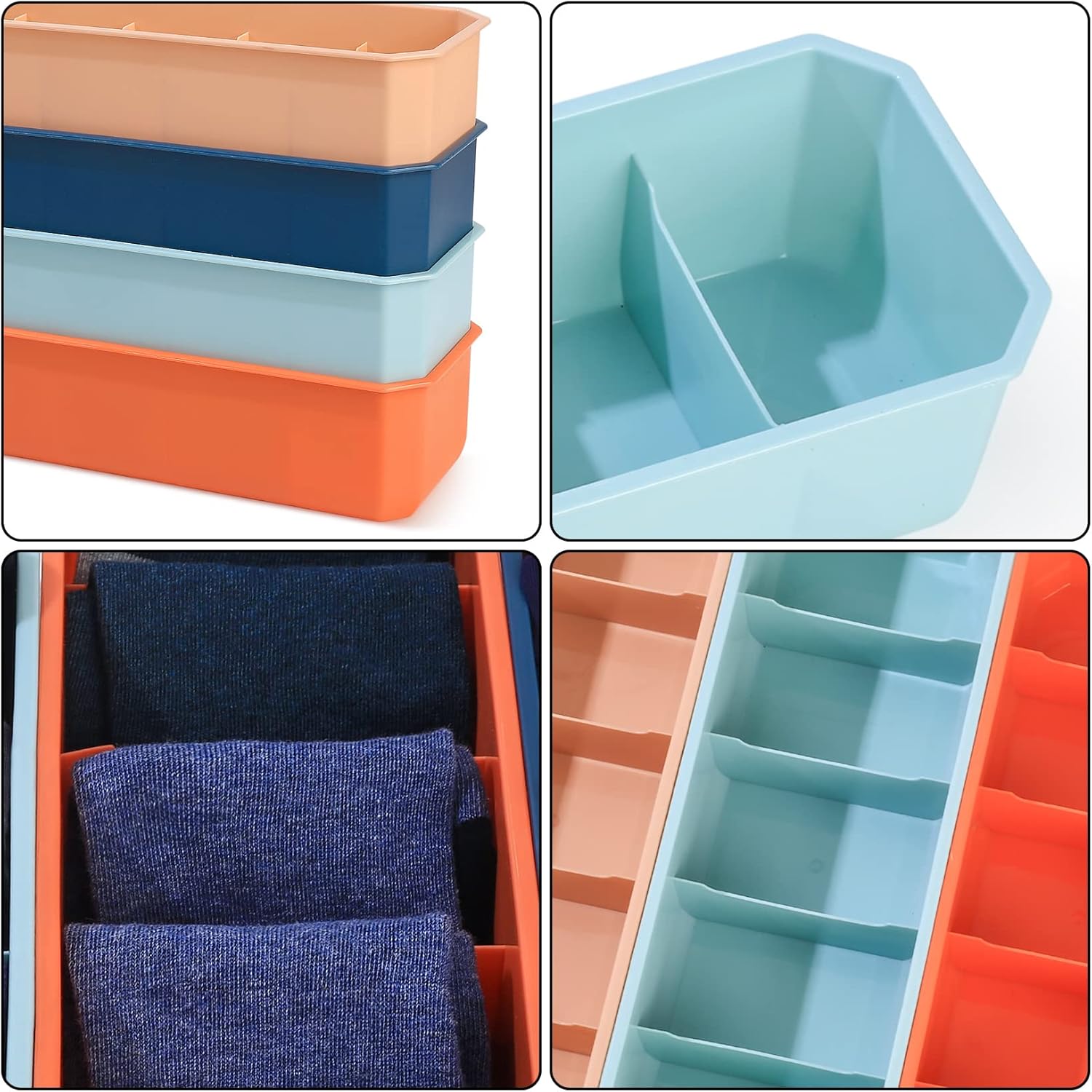 4 pieces of sock and underwear storage boxes, wardrobe organizer, drawer divider for home - Image 3