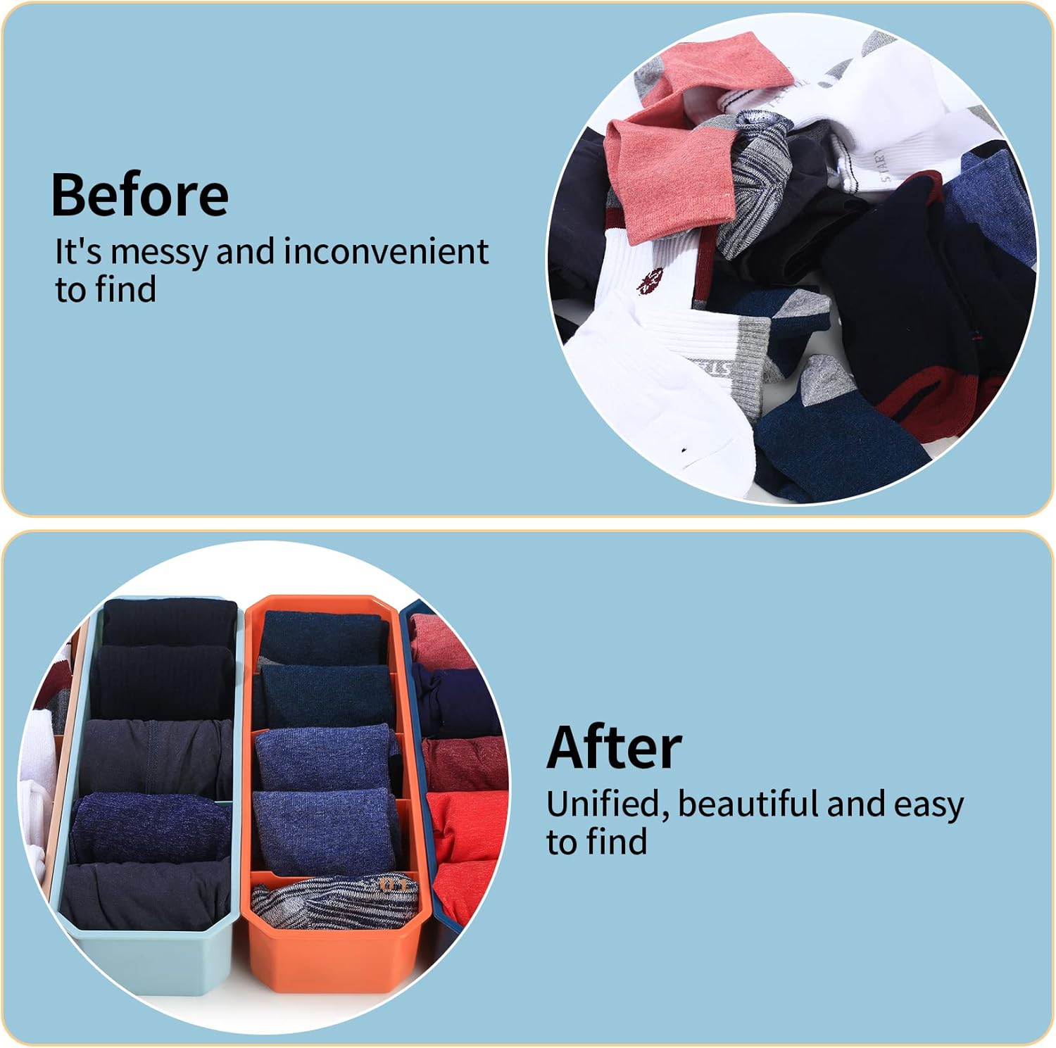 4 pieces of sock and underwear storage boxes, wardrobe organizer, drawer divider for home - Image 5