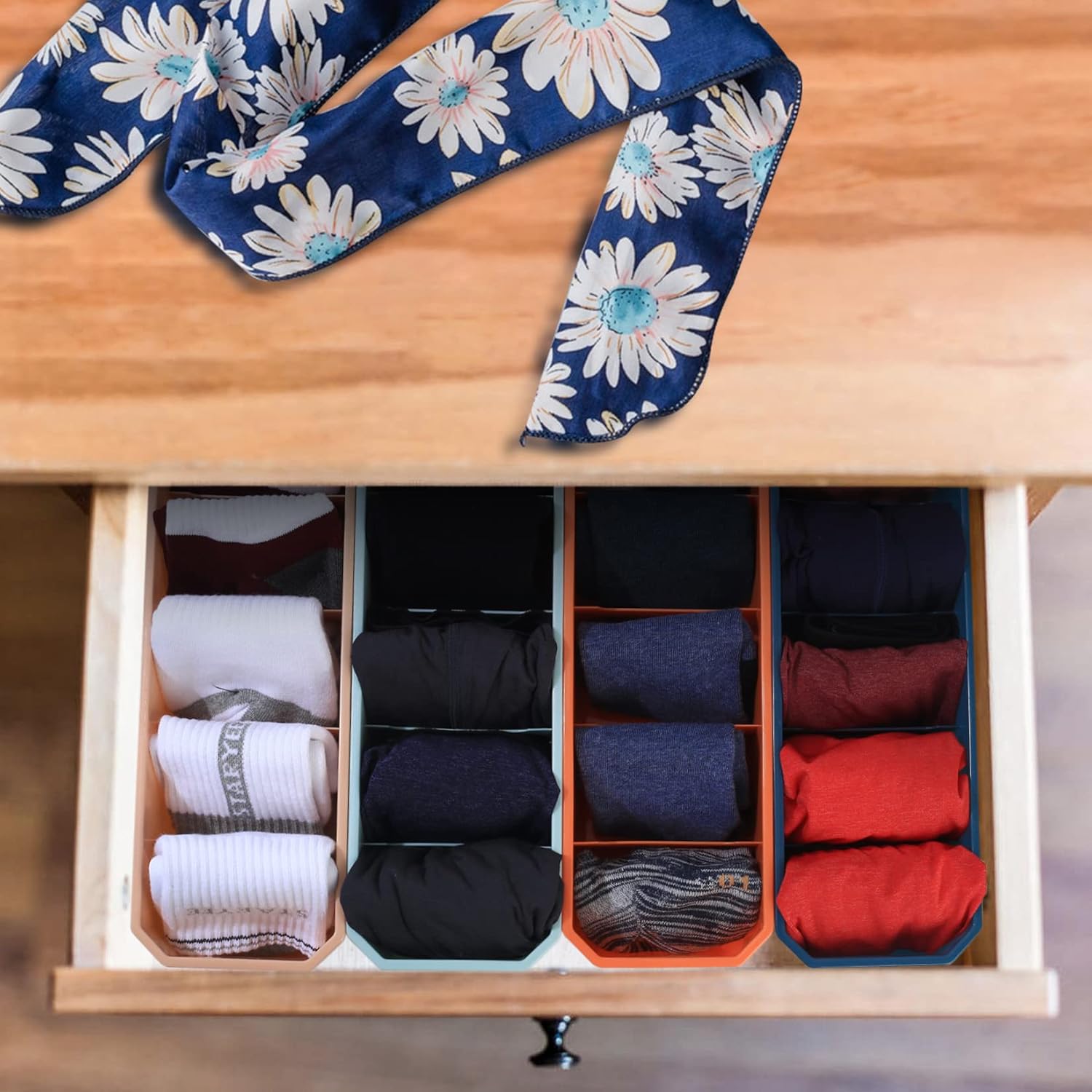 4 pieces of sock and underwear storage boxes, wardrobe organizer, drawer divider for home - Image 6