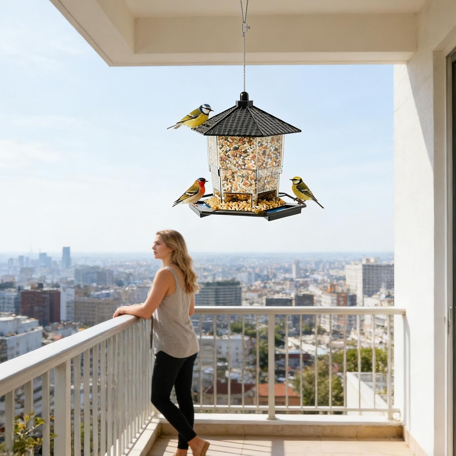 Bird Feeder Houses | Hanging and Refillable Feeding Station Squirrel-Proof Window Bird Feeder Including Landing Perch for Outdoor Garden Birds Wildlife Black - Image 2