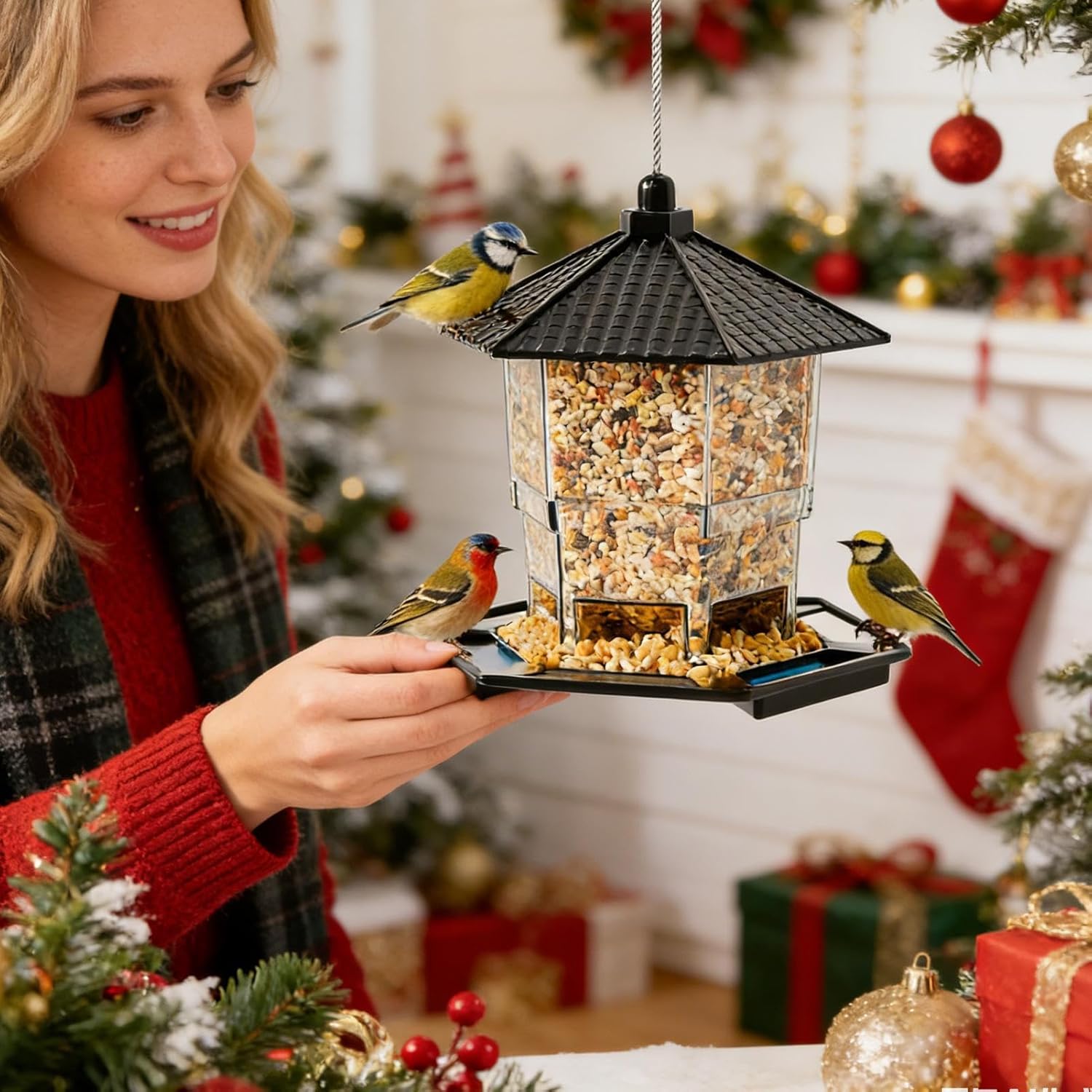 Bird Feeder Houses | Hanging and Refillable Feeding Station Squirrel-Proof Window Bird Feeder Including Landing Perch for Outdoor Garden Birds Wildlife Black - Image 3