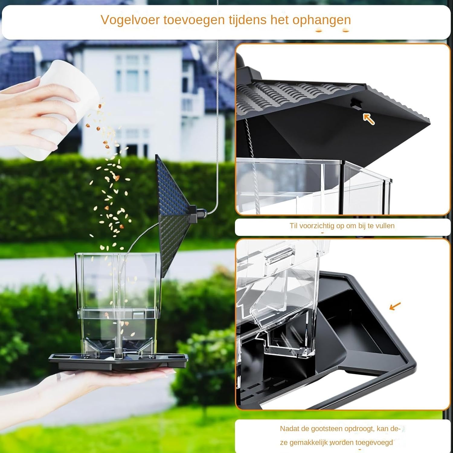 Bird Feeder Houses | Hanging and Refillable Feeding Station Squirrel-Proof Window Bird Feeder Including Landing Perch for Outdoor Garden Birds Wildlife Black - Image 5