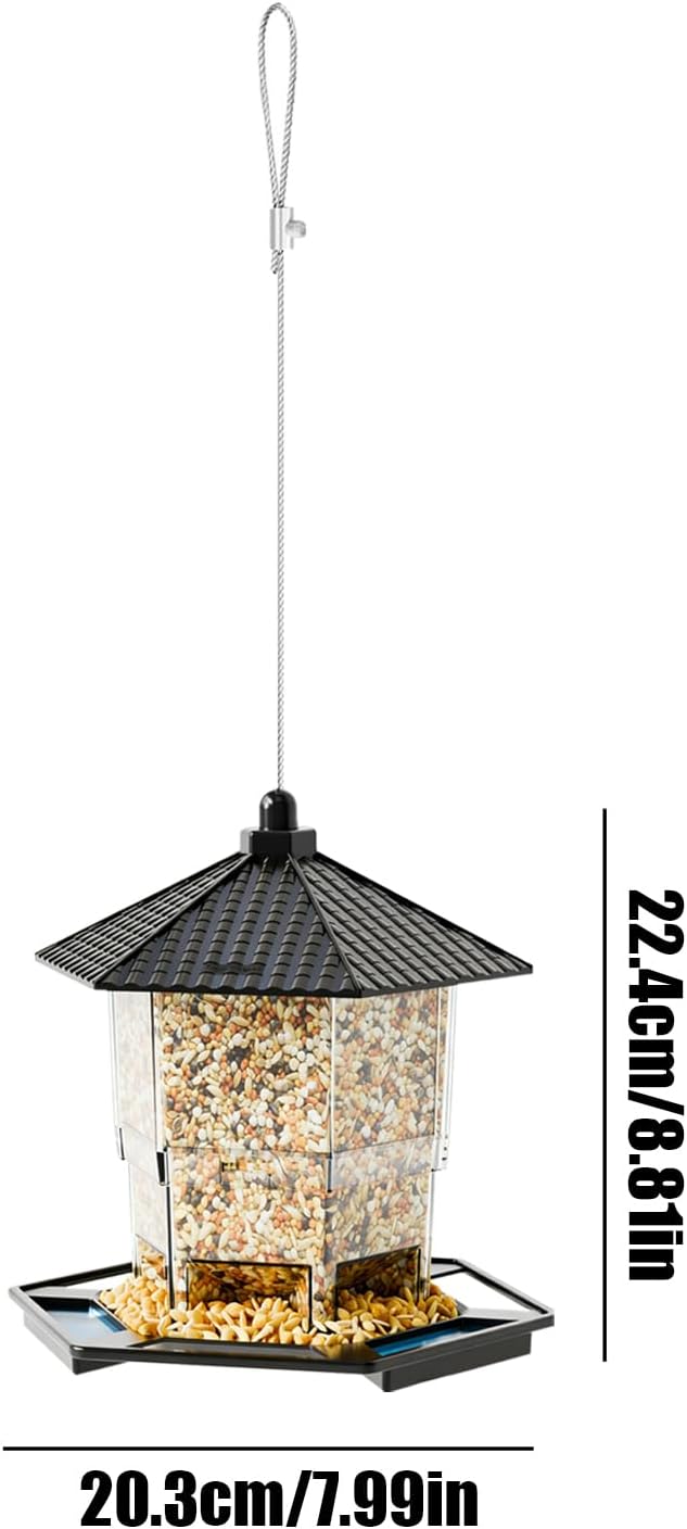Bird Feeder Houses | Hanging and Refillable Feeding Station Squirrel-Proof Window Bird Feeder Including Landing Perch for Outdoor Garden Birds Wildlife Black - Image 6