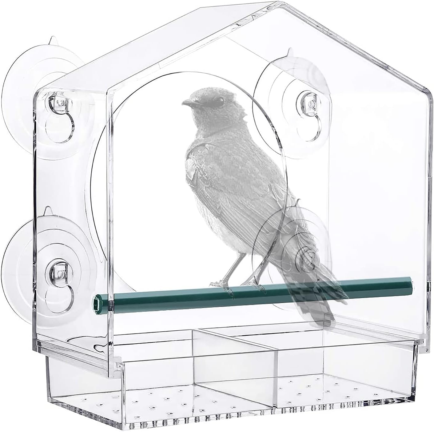 Strong suction window bird feeder, large capacity window bird feeder with removable seed tray and drainage holes for bird food, suitable for Dunnock, Blue Tit, Robin and small wild birds, 21 cm x 20 cm x 10 cm - Image 1