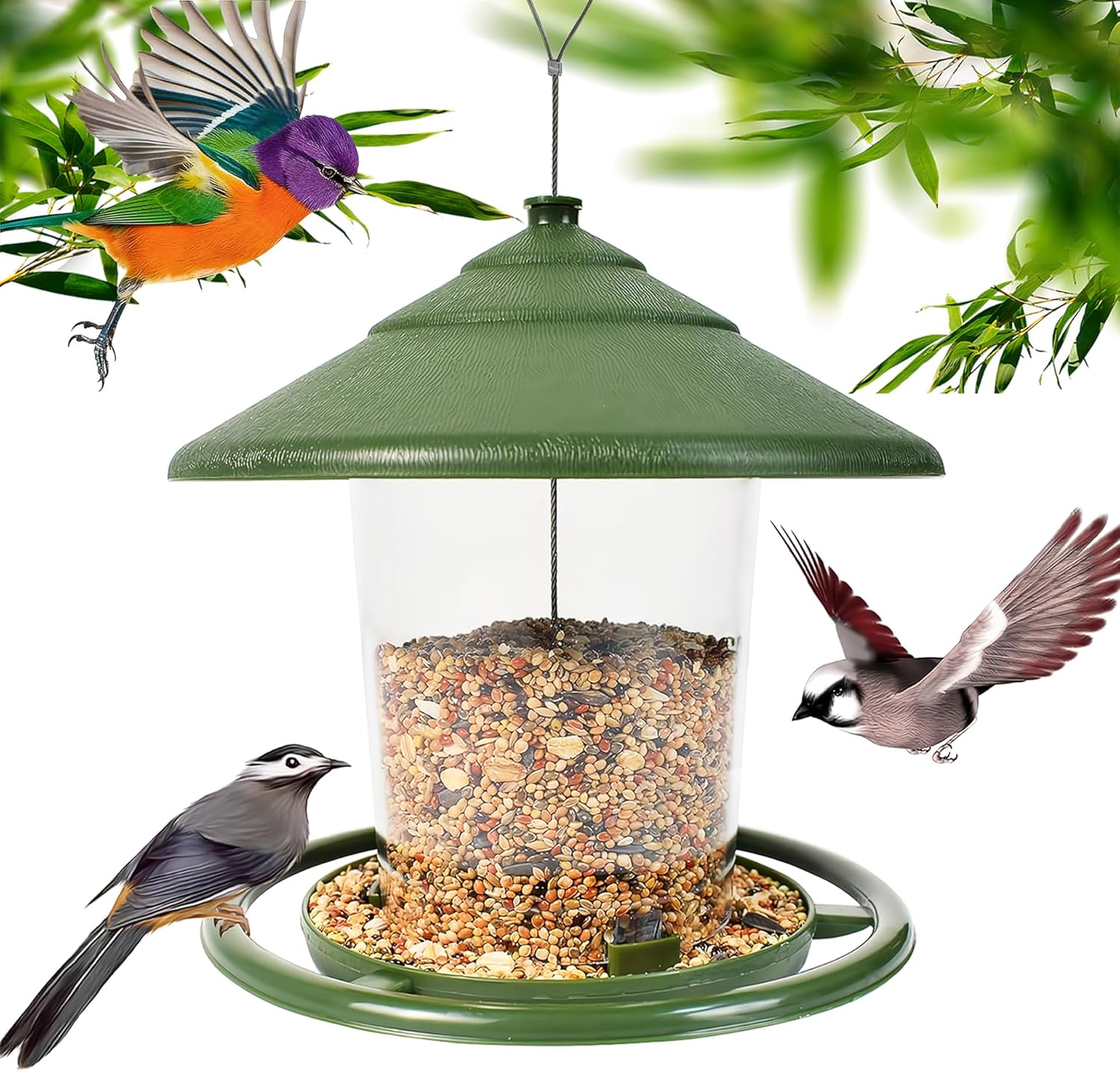 Bird feeder house, hanging food dispenser for wild birds, hanging bird feeding station to hang up, bird house with stand, weatherproof, garden decoration - Image 1