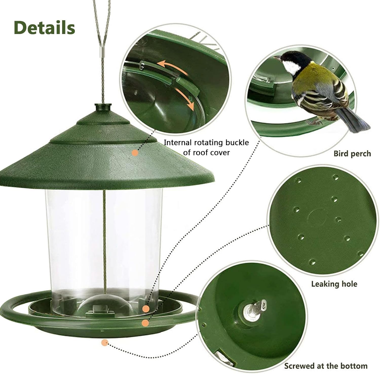 Bird feeder house, hanging food dispenser for wild birds, hanging bird feeding station to hang up, bird house with stand, weatherproof, garden decoration - Image 2