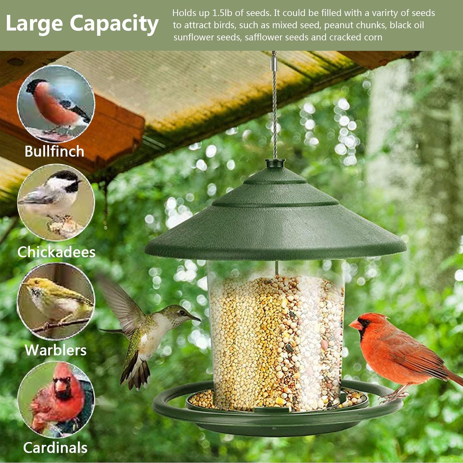 Bird feeder house, hanging food dispenser for wild birds, hanging bird feeding station to hang up, bird house with stand, weatherproof, garden decoration - Image 4