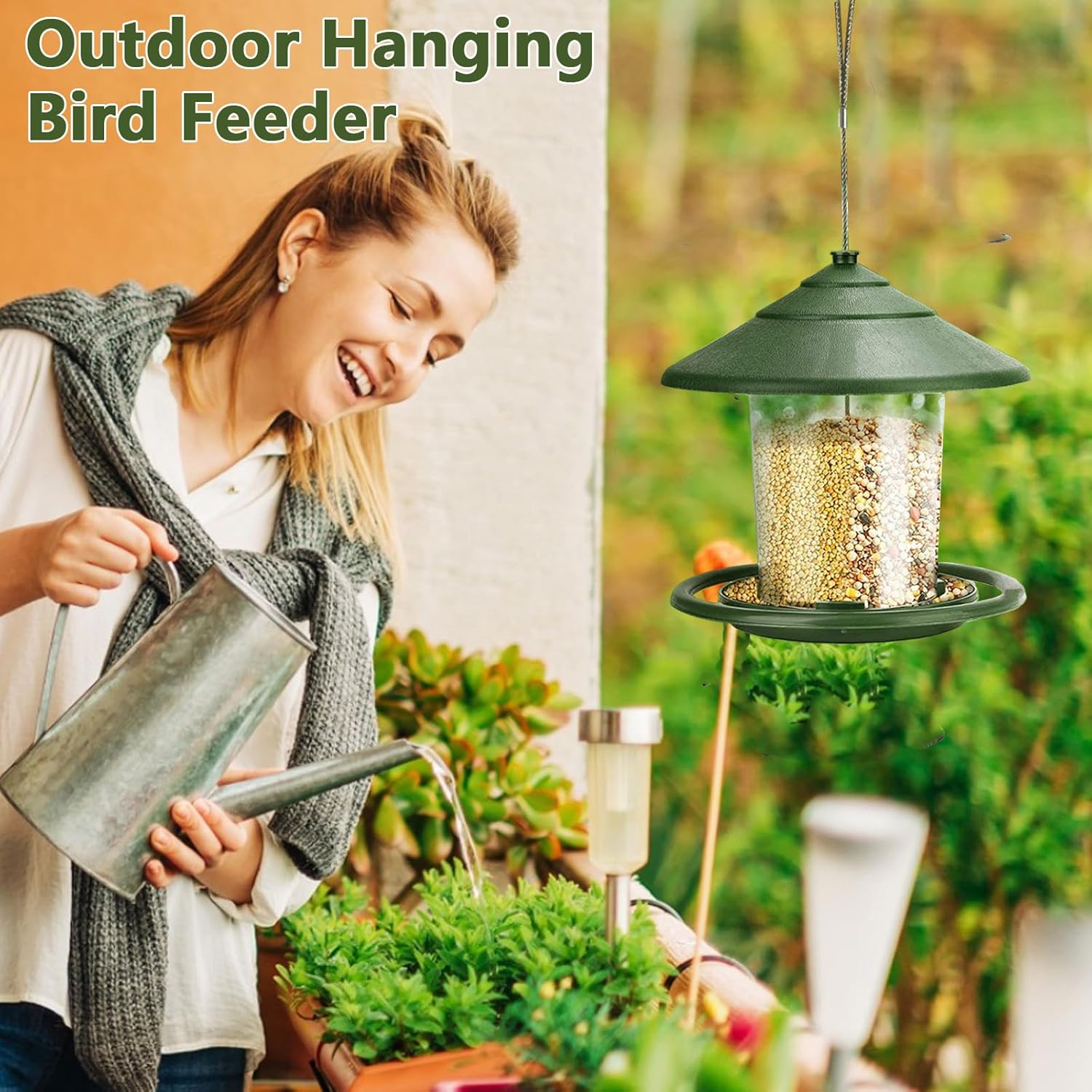 Bird feeder house, hanging food dispenser for wild birds, hanging bird feeding station to hang up, bird house with stand, weatherproof, garden decoration - Image 8