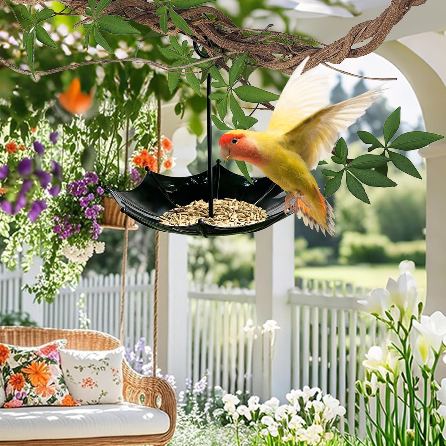 Bird feeder house, 18 x 16.5 cm, protection for poultry, outer covers, small adjustable height cover, bird feeding station for garden, balcony, rain shelter - Image 2