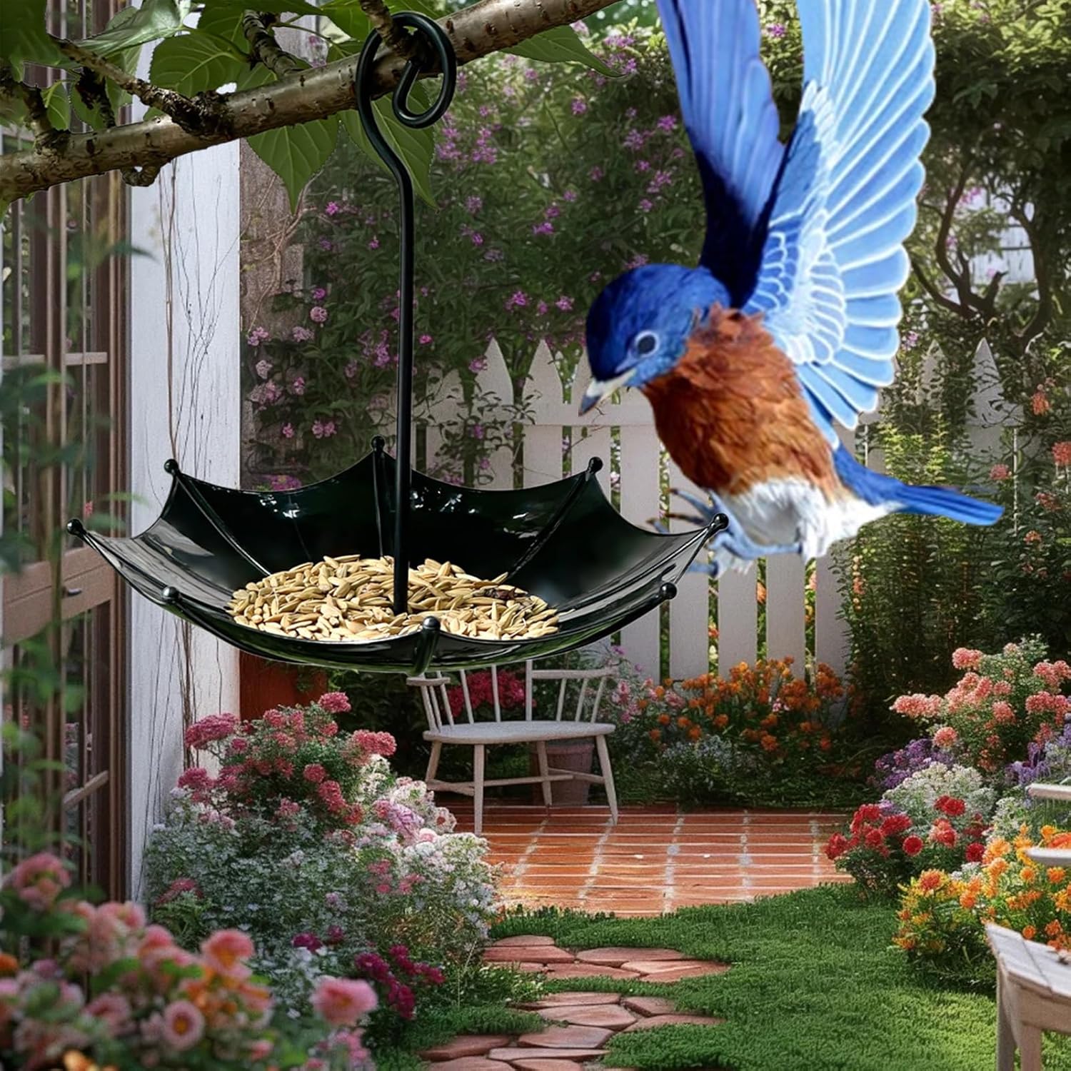Bird feeder house, 18 x 16.5 cm, protection for poultry, outer covers, small adjustable height cover, bird feeding station for garden, balcony, rain shelter - Image 4