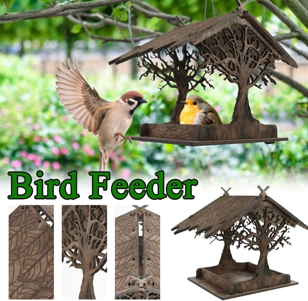 Vogelhuisje, wooden birdhouse, feeding stations, creative bird feeders, hanging bird food dispenser, wild birds, home, garden, courtyard, tree, decoration - Image 3