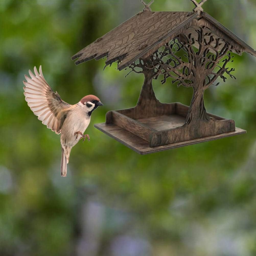 Vogelhuisje, wooden birdhouse, feeding stations, creative bird feeders, hanging bird food dispenser, wild birds, home, garden, courtyard, tree, decoration - Image 5