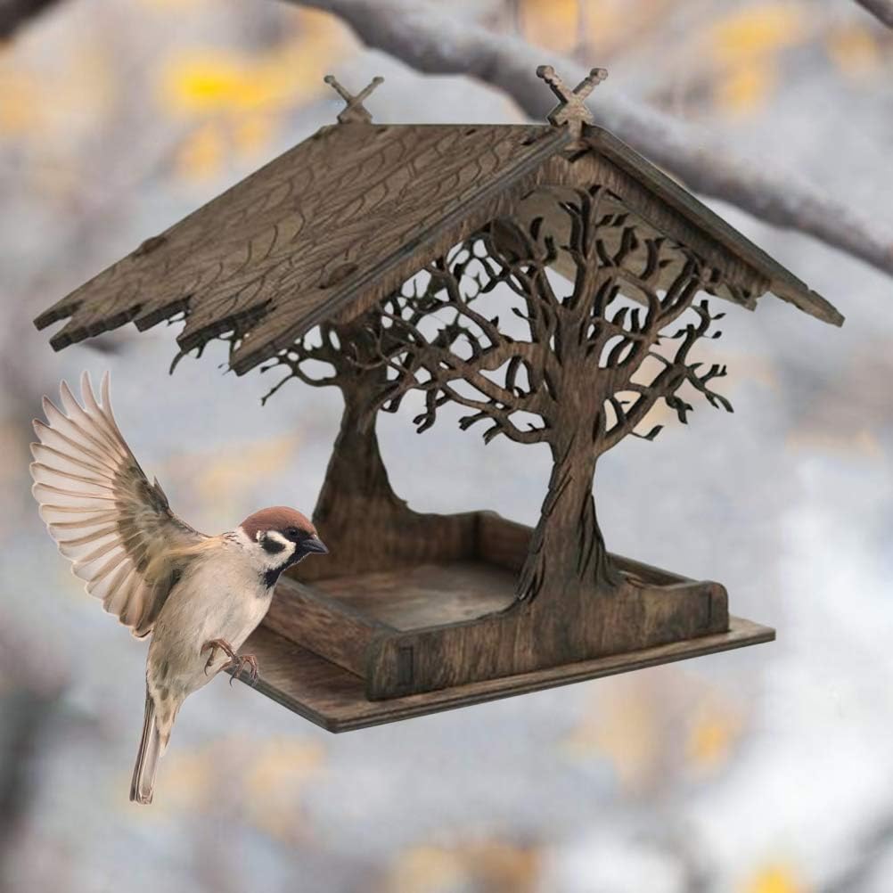 Vogelhuisje, wooden birdhouse, feeding stations, creative bird feeders, hanging bird food dispenser, wild birds, home, garden, courtyard, tree, decoration - Image 7
