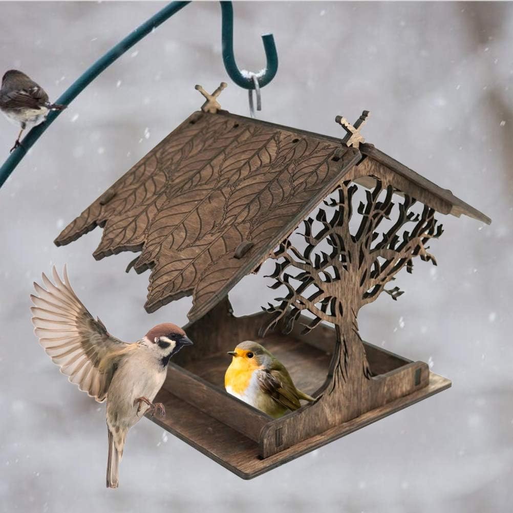 Vogelhuisje, wooden birdhouse, feeding stations, creative bird feeders, hanging bird food dispenser, wild birds, home, garden, courtyard, tree, decoration - Image 8