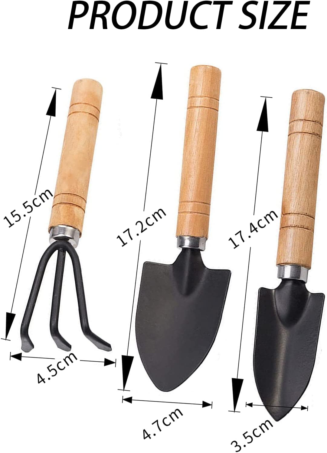 Garden tool set, 3-piece garden tool set, garden trowel, small, wooden handle, hand trowels, small garden set for bonsai, tool, plant pot, flowers - Image 2