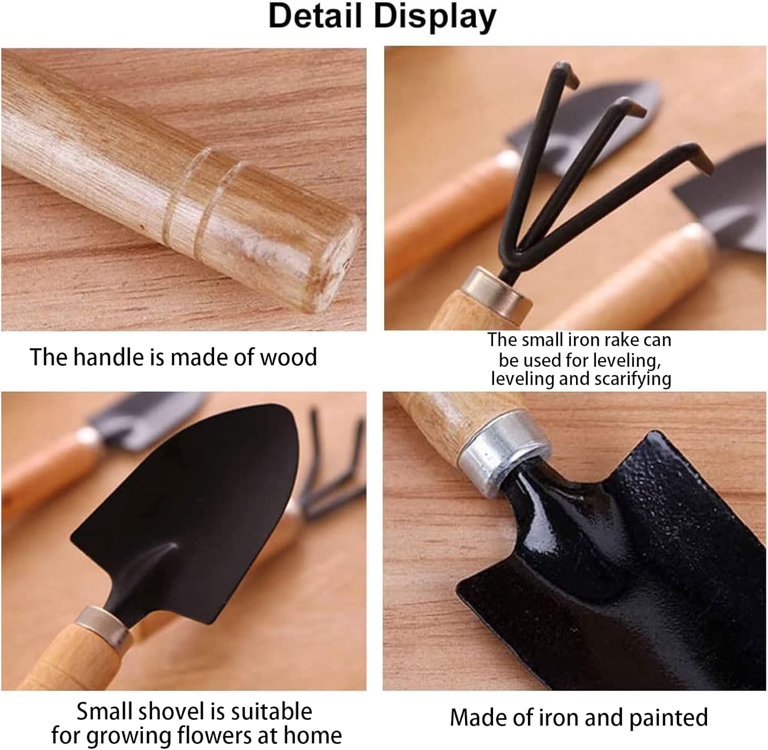 Garden tool set, 3-piece garden tool set, garden trowel, small, wooden handle, hand trowels, small garden set for bonsai, tool, plant pot, flowers - Image 4