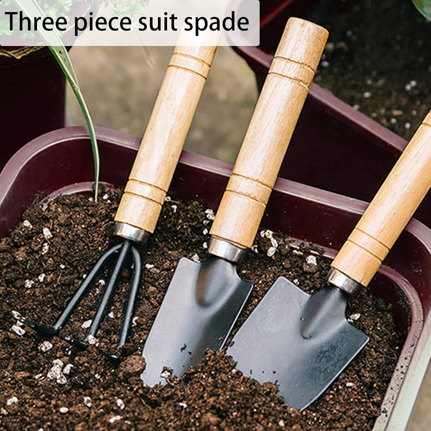 Garden tool set, 3-piece garden tool set, garden trowel, small, wooden handle, hand trowels, small garden set for bonsai, tool, plant pot, flowers - Image 5