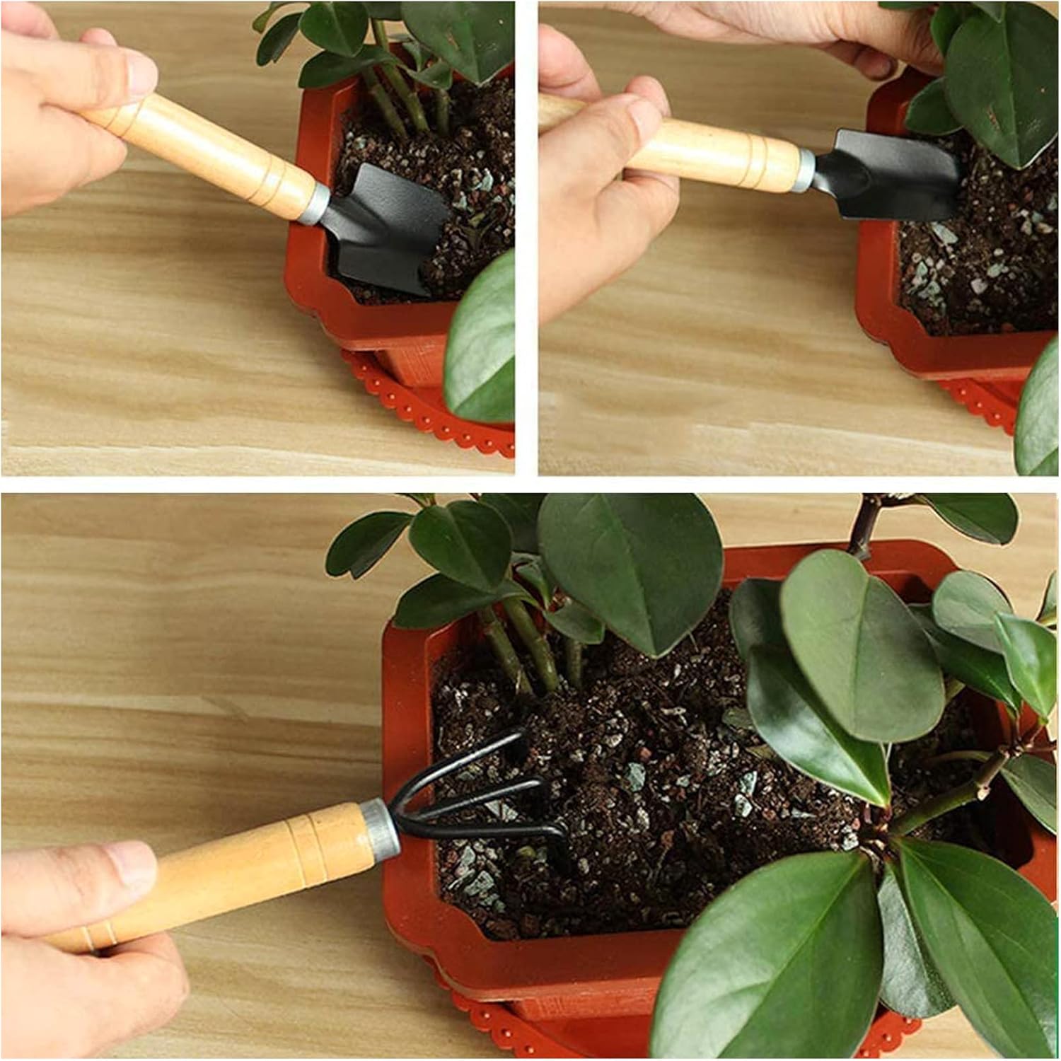 Garden tool set, 3-piece garden tool set, garden trowel, small, wooden handle, hand trowels, small garden set for bonsai, tool, plant pot, flowers - Image 6